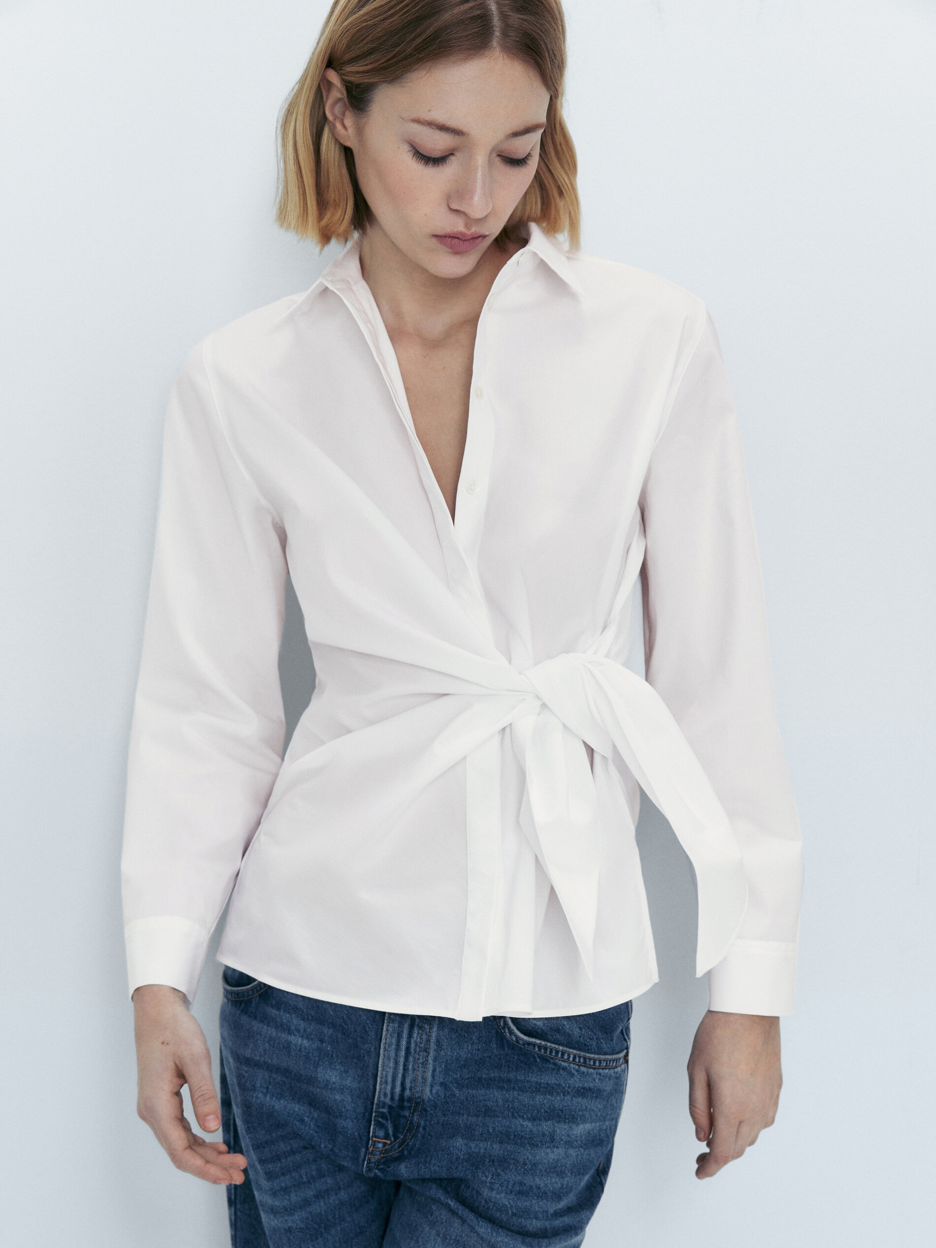 Camisa popelín detalle nudo - BLANCO