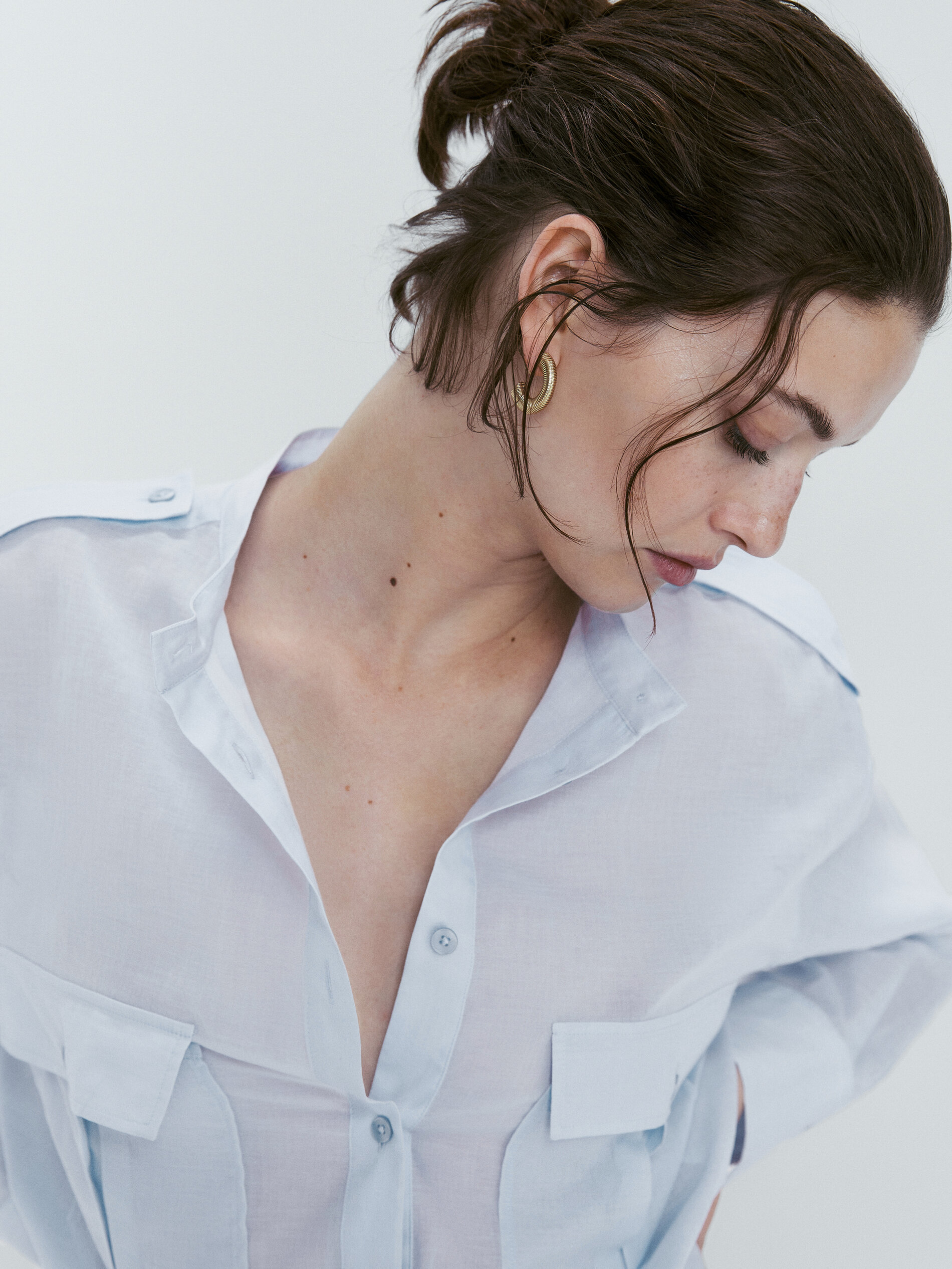 Camisa voile algodón bolsillos - AZUL