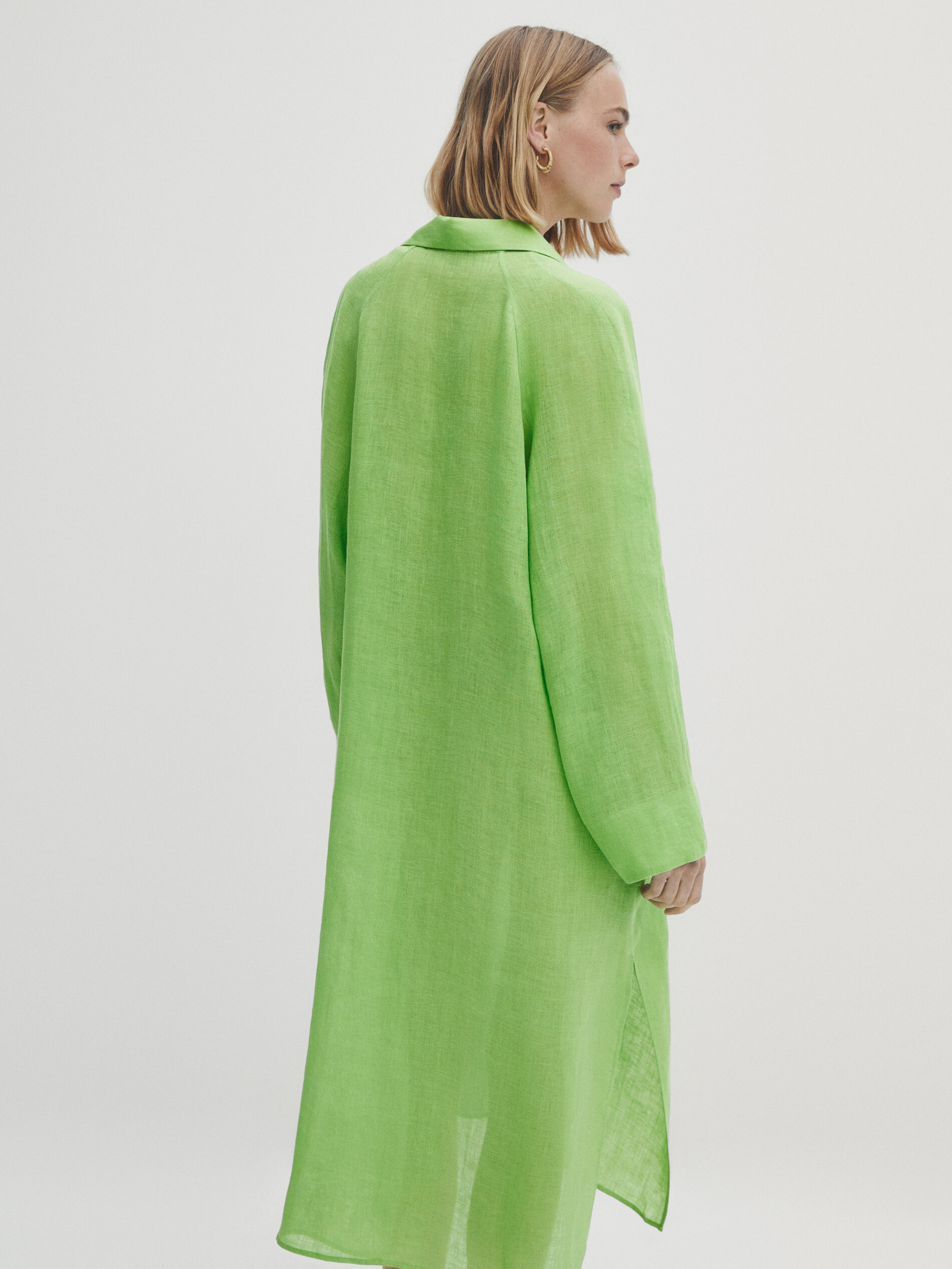 Maxi blusón camisero 100% lino bolsillo - VERDE CLARO