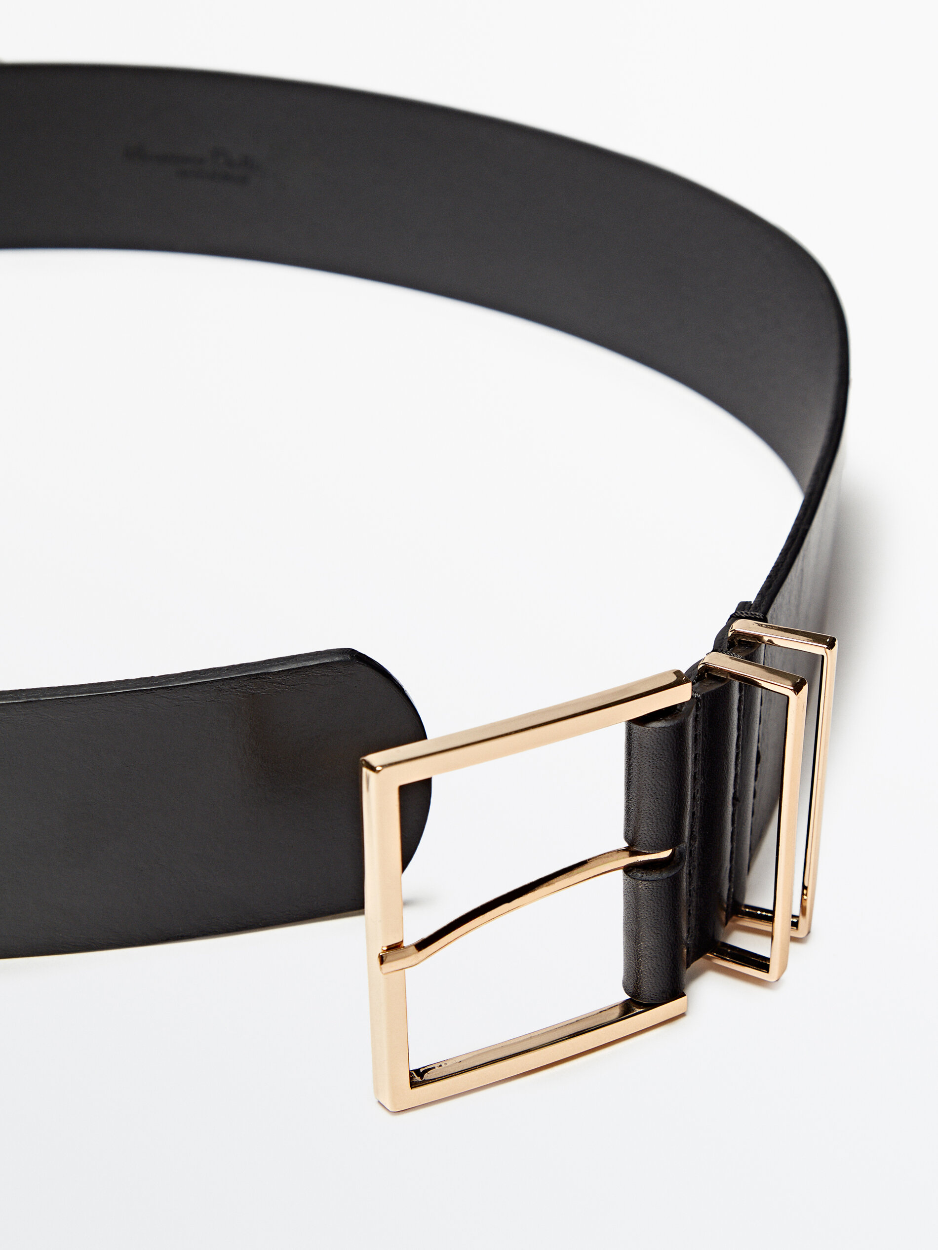 Cinturón piel hebilla cuadrada doble pasador - NEGRO