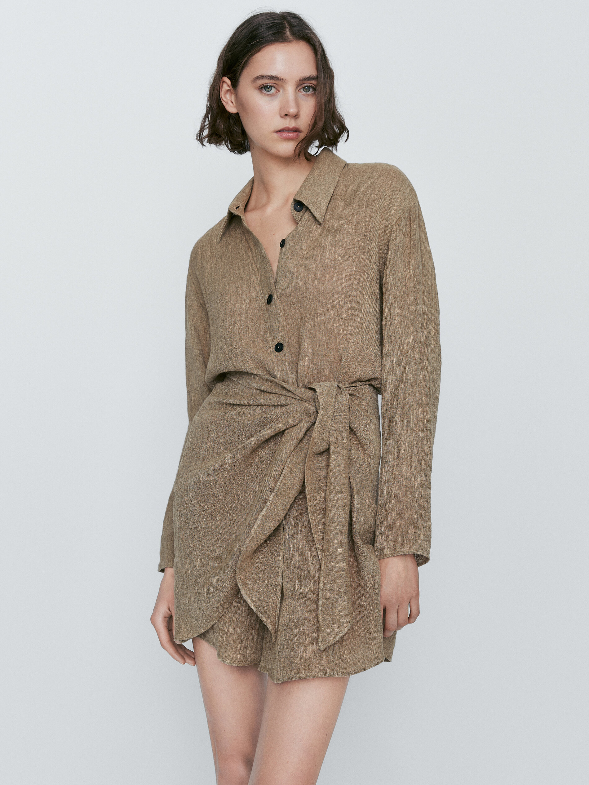 Mono corto de lino - MARRÓN