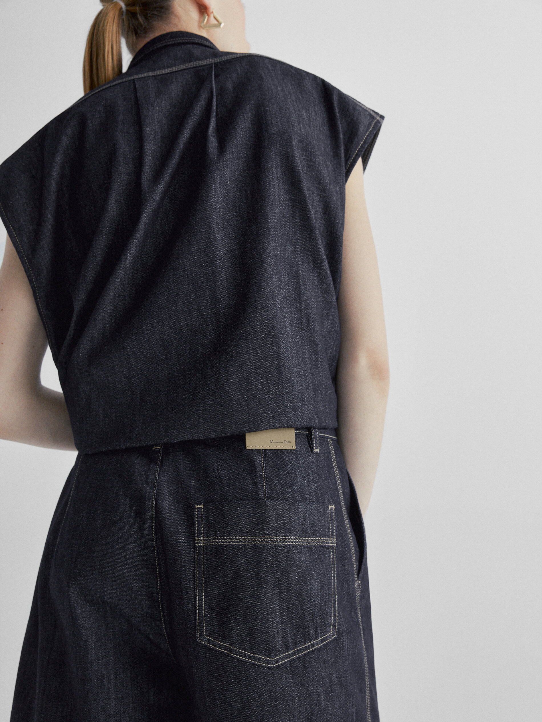 Short denim pinzas tiro alto - AZUL OSCURO