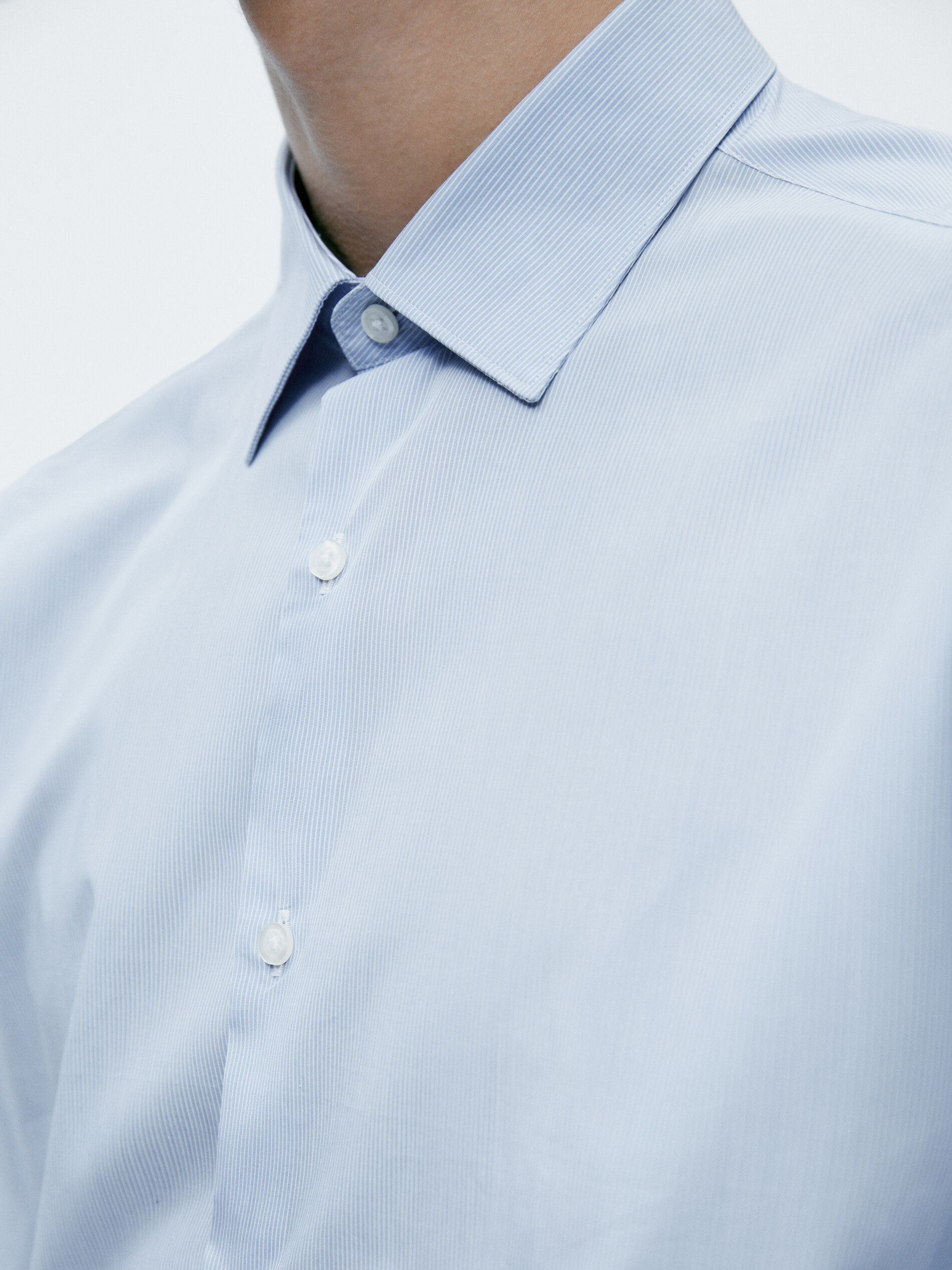 Camisa rayas algodón slim fit - CELESTE