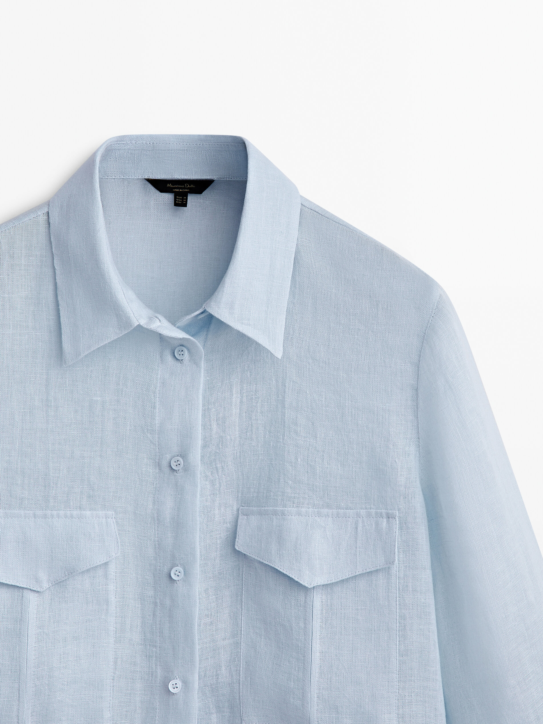 Camisa 100% lino bolsillos - Azul Claro