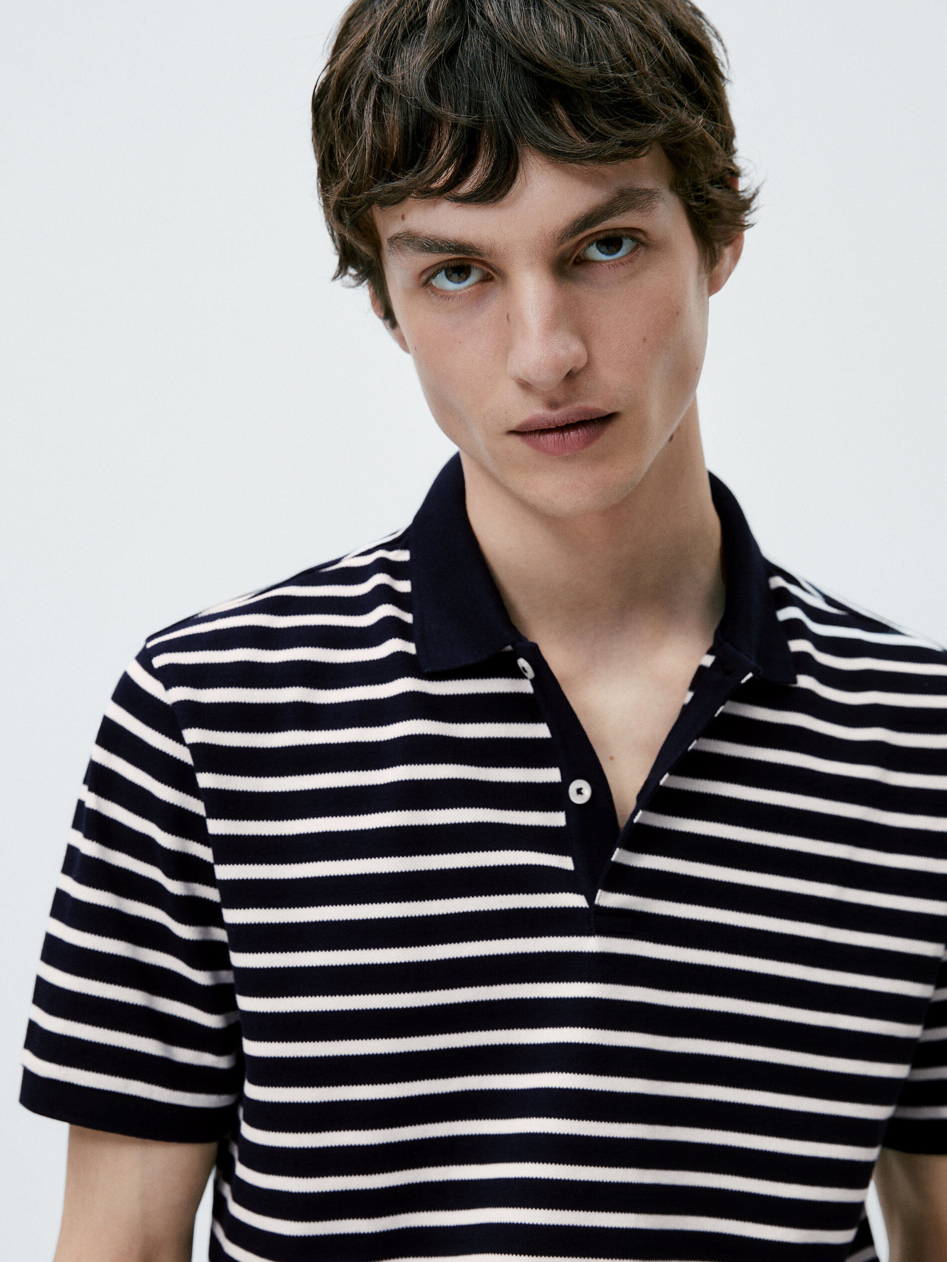 Polo rayas manga corta algodón - AZUL MARINO