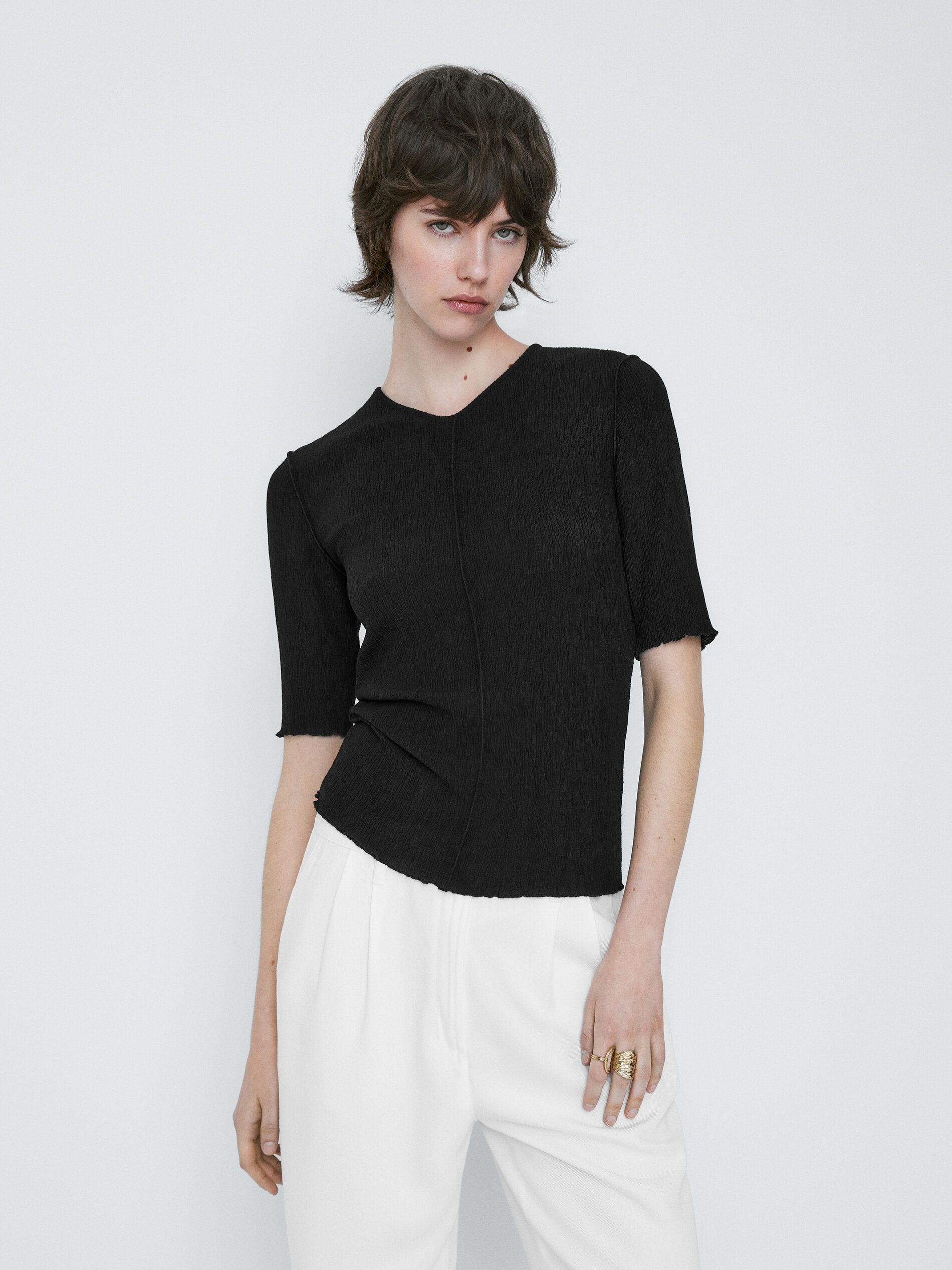 Camiseta nervio central efecto arrugado - NEGRO