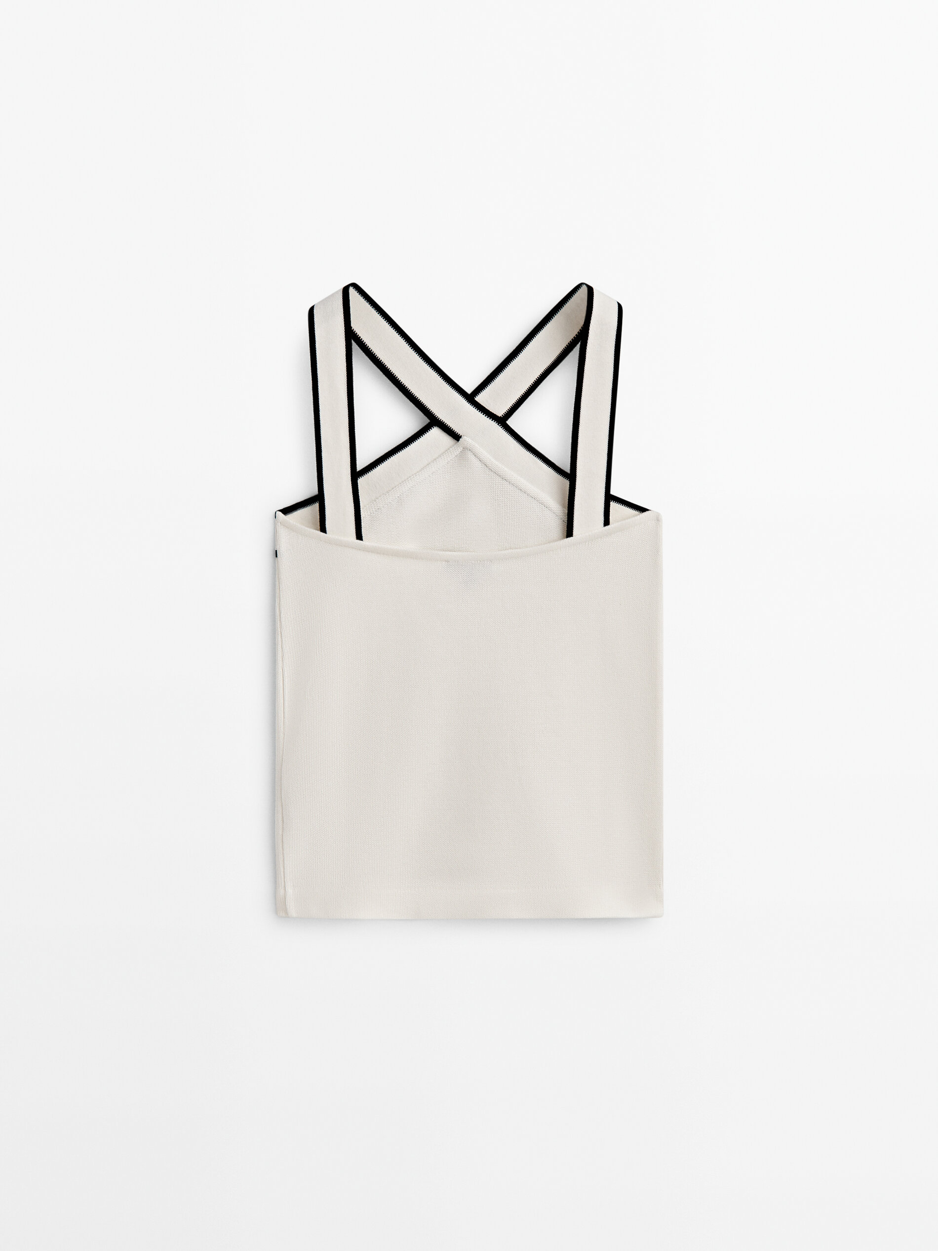 Top algodón escote cruzado contraste - CRUDO