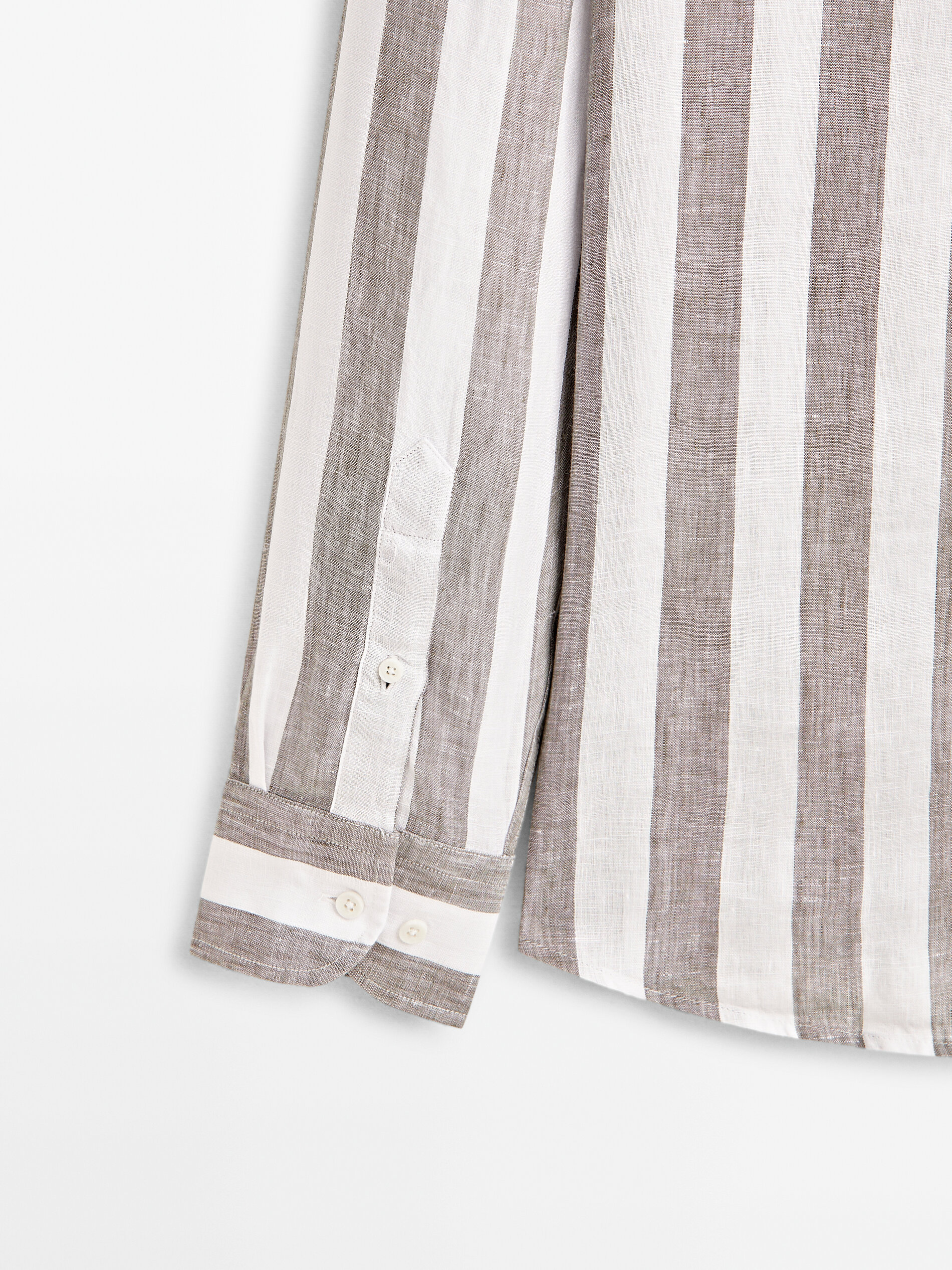 Camisa rayas anchas 100% lino regular fit - VERDE