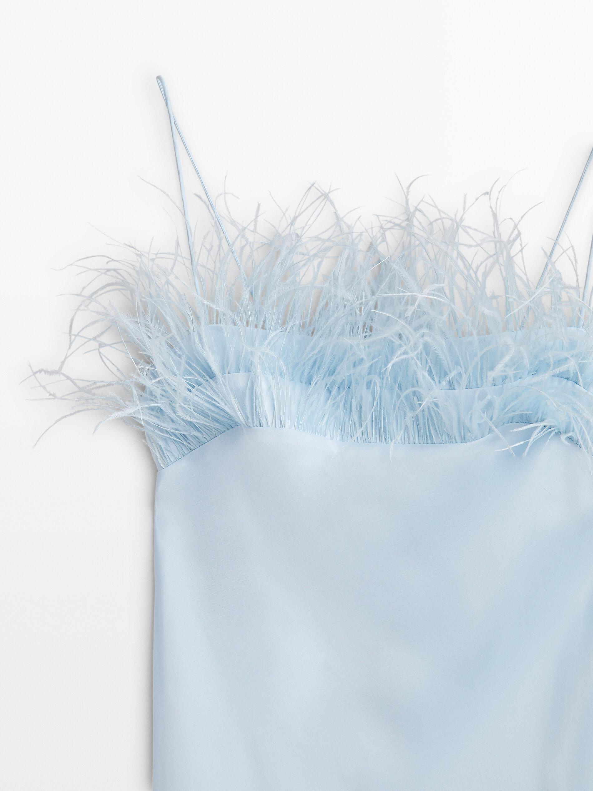 Vestido largo detalle plumas -Studio - Azul Claro