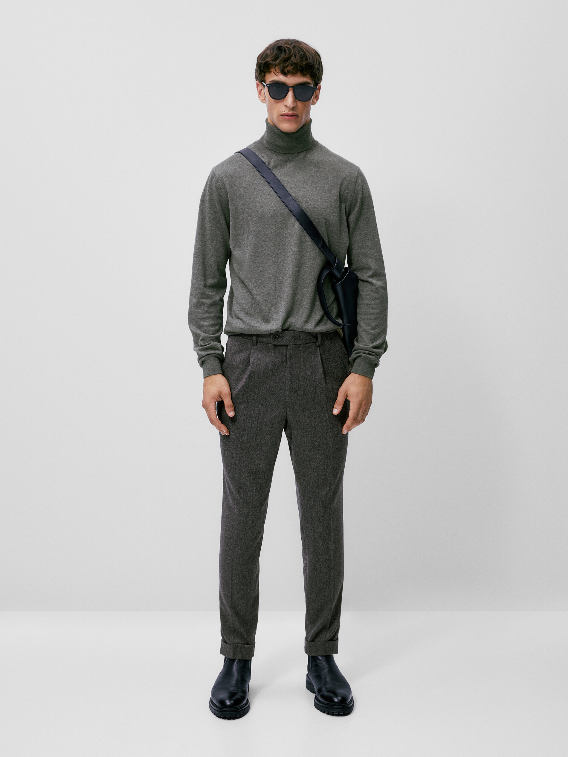 Jersey cuello alto algodón cashmere seda - GRIS ANTRACITA