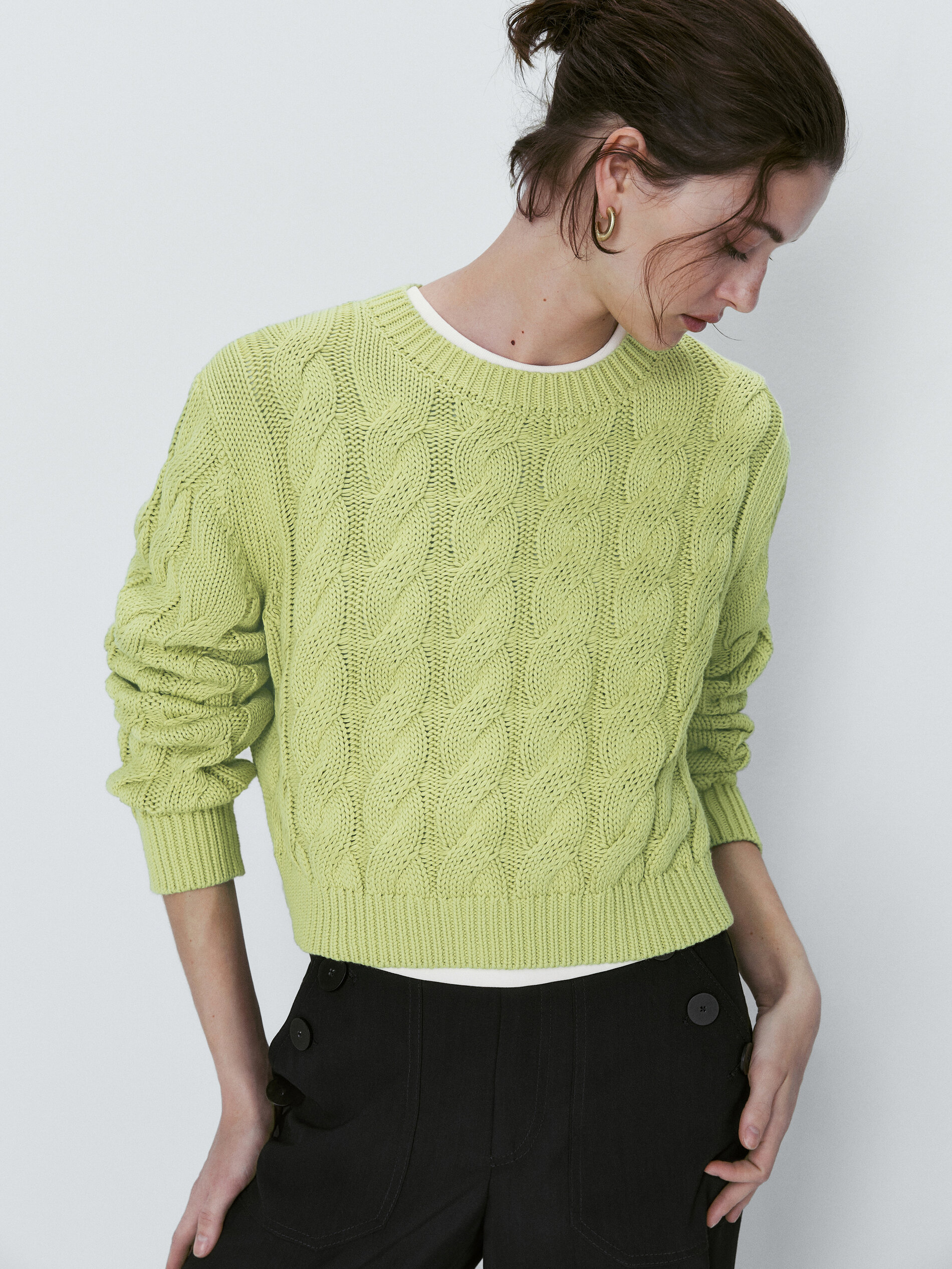 Jersey punto trenzado cropped - VERDE