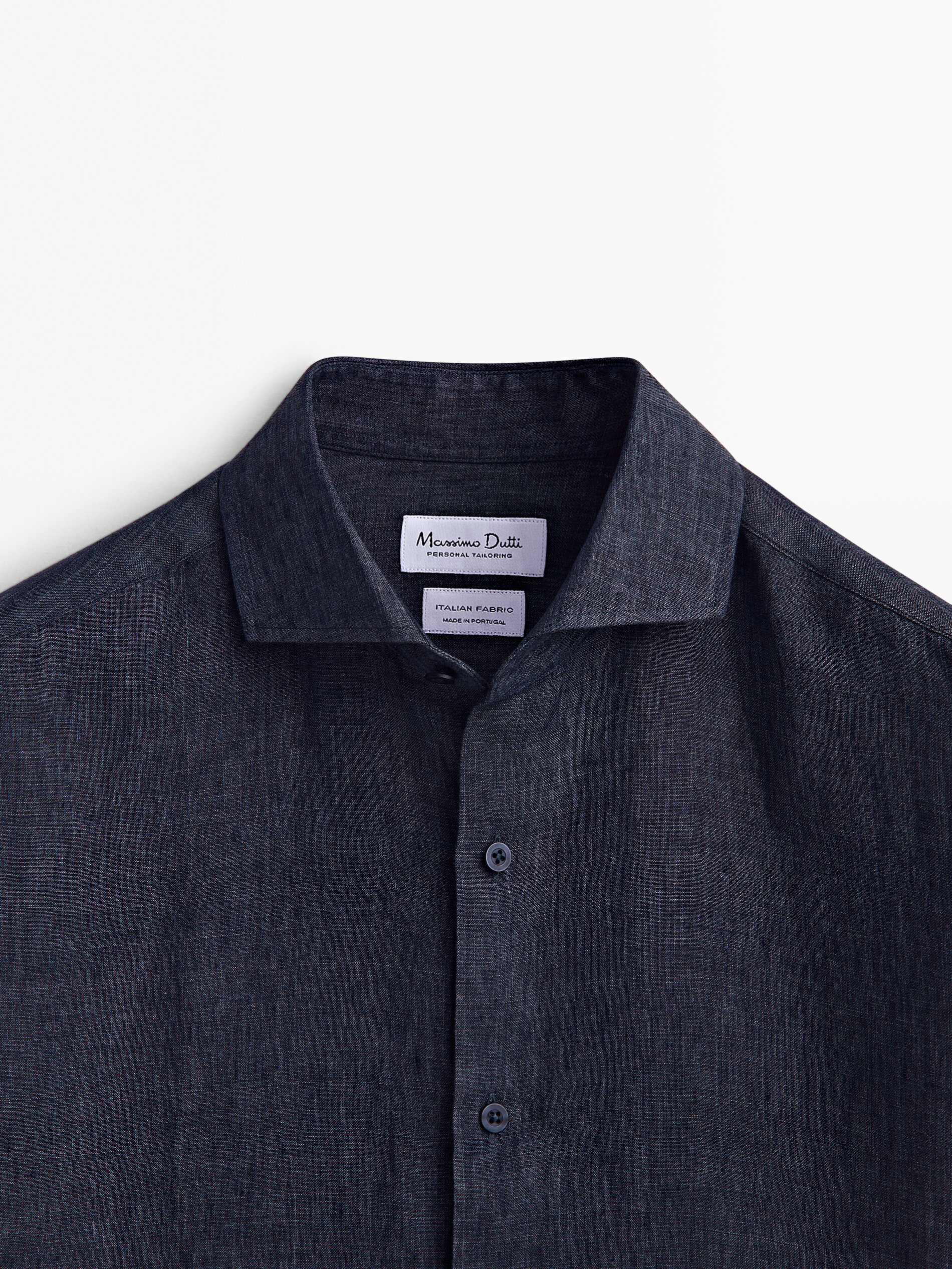 Camisa 100% lino delave slim fit - AZUL MARINO