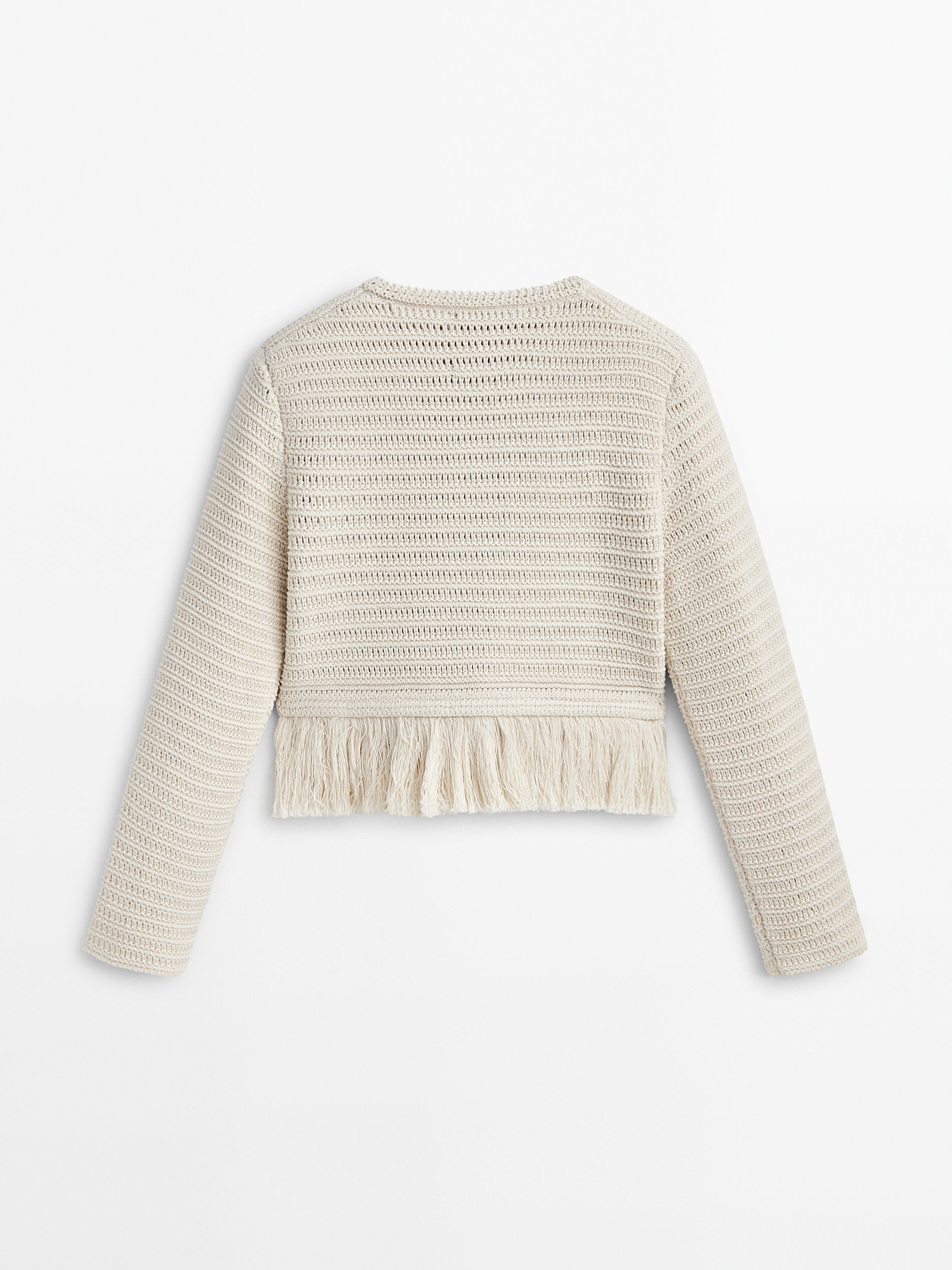 Cárdigan punto crochet flecos -Studio - BEIGE