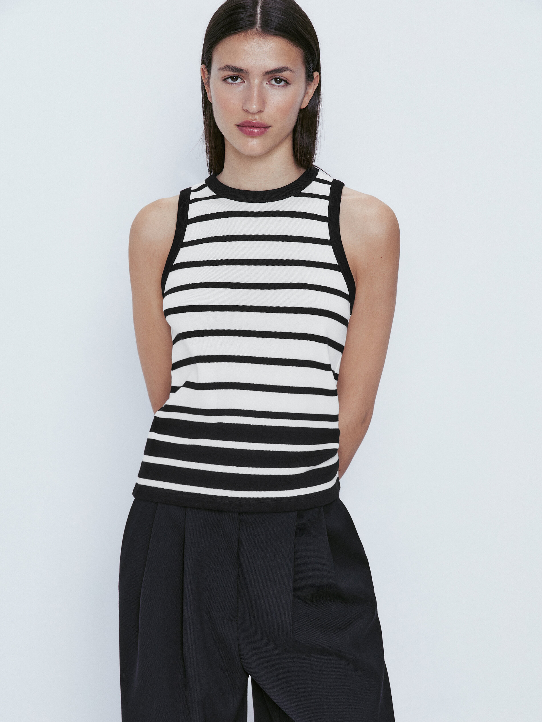 Camiseta rayas contraste sin mangas - CRUDO