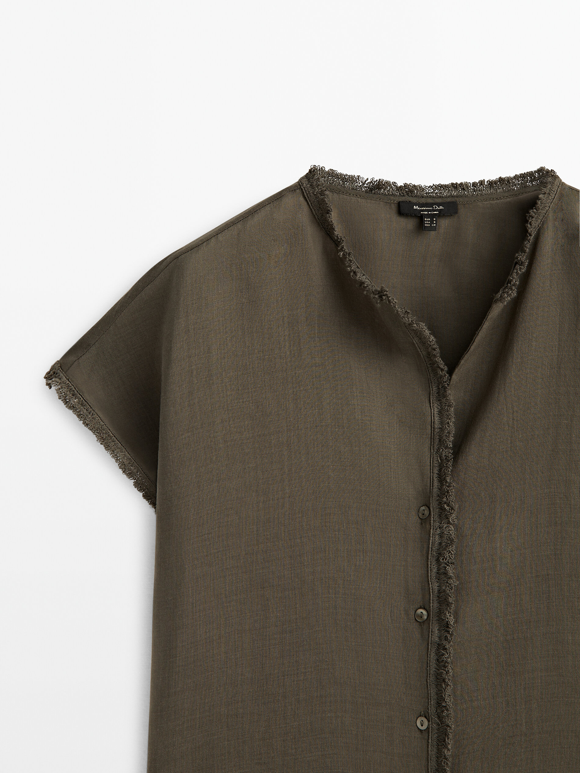 Camisa manga corta detalle desflecado - VERDE OSCURO