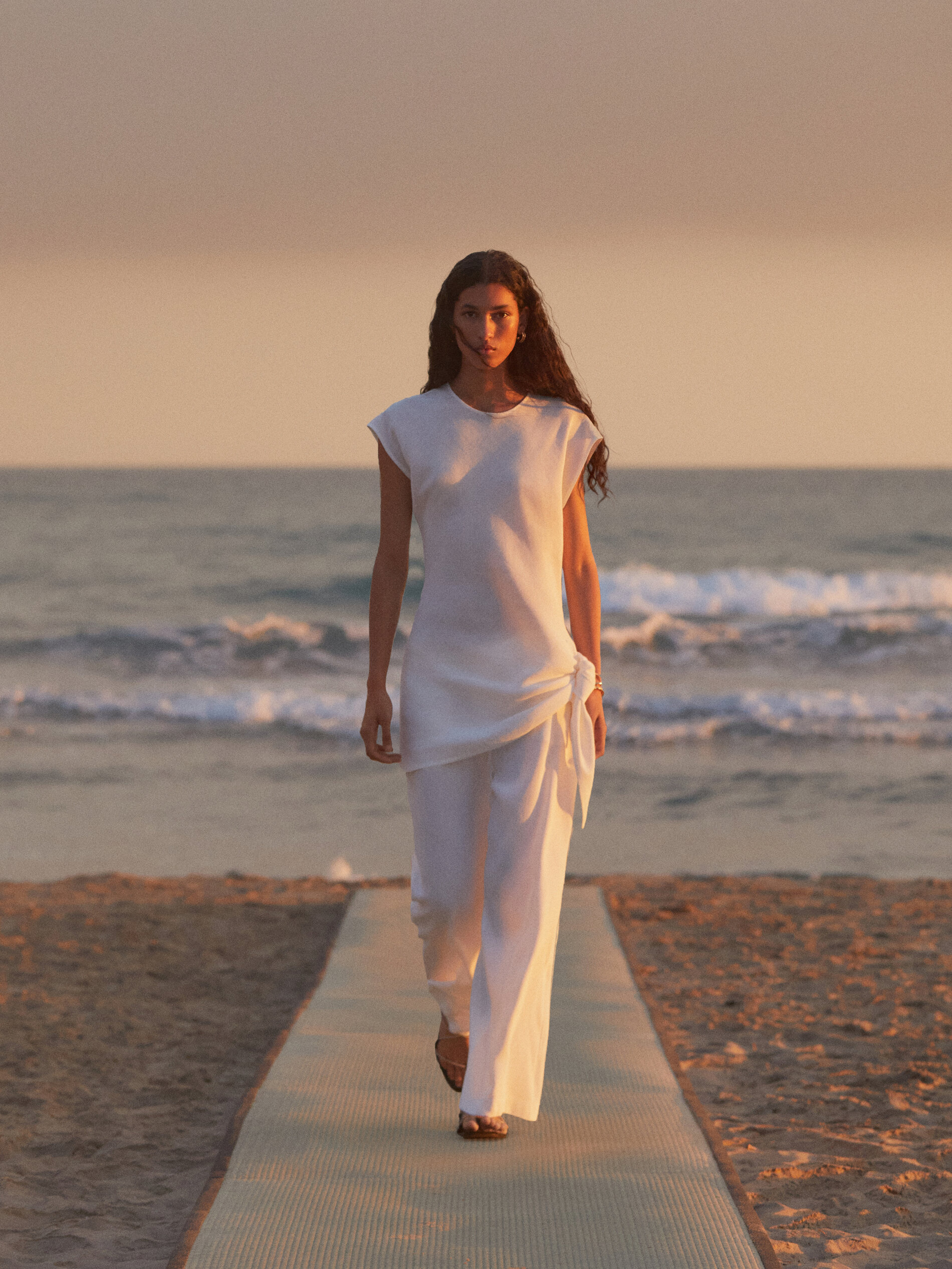 Camisa con lino detalle nudo - BLANCO