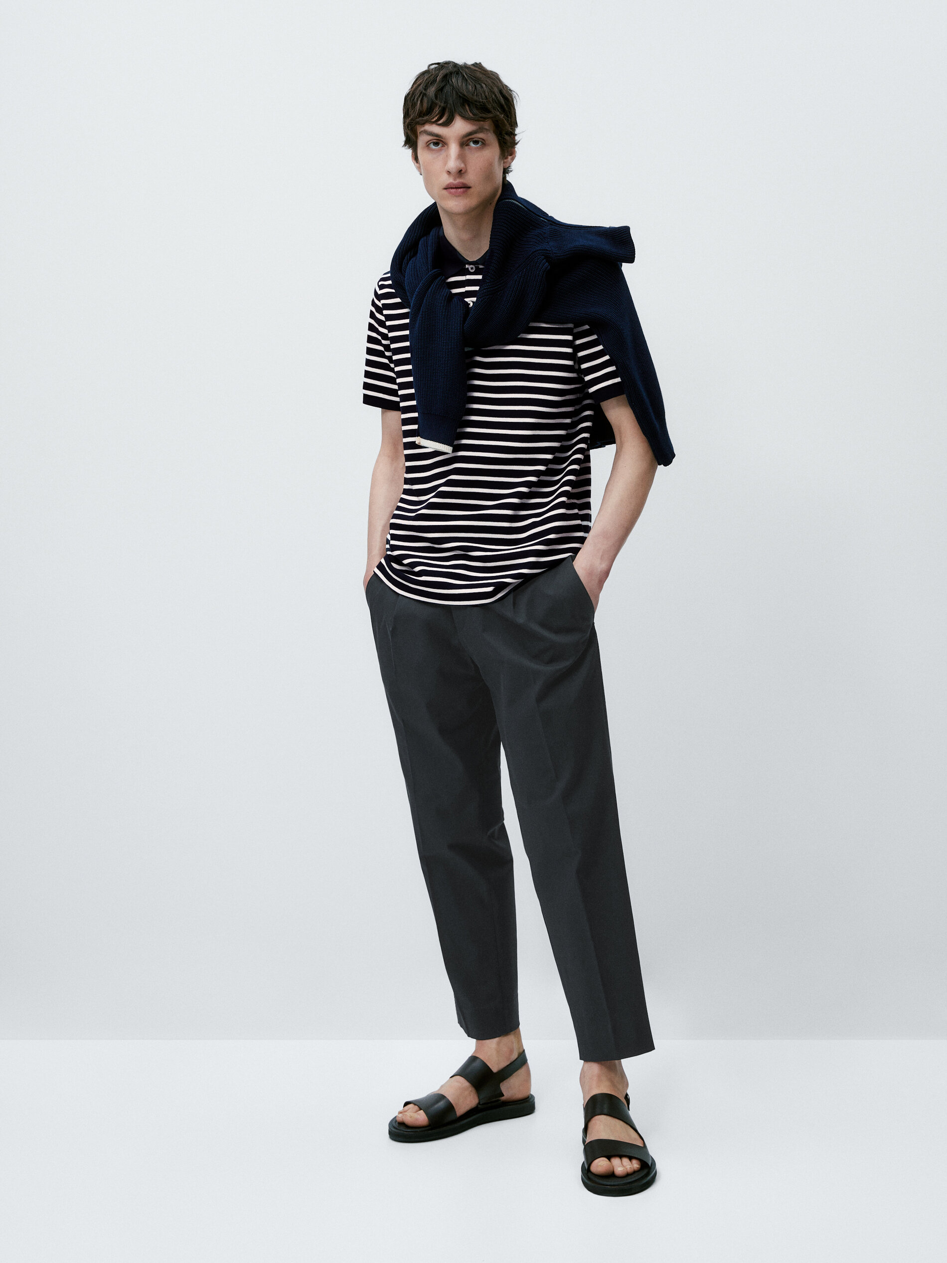 Polo rayas manga corta algodón - AZUL MARINO