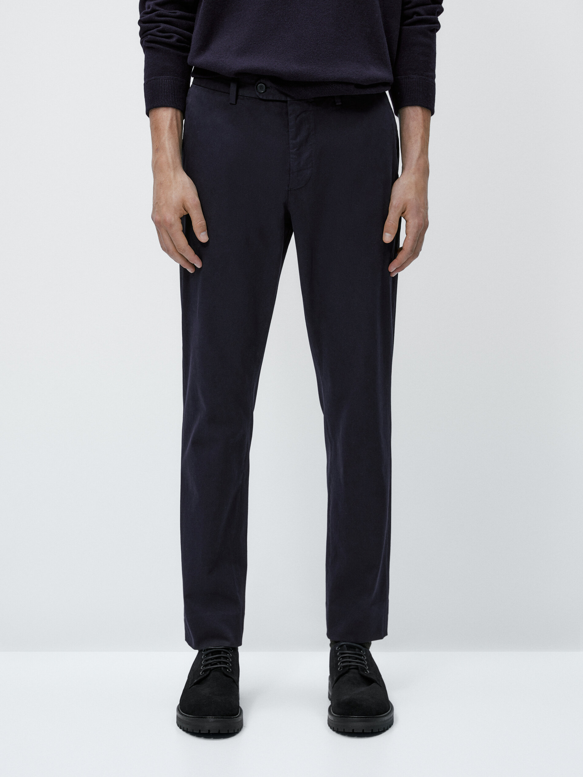 Pantalón chino tintado mezcla algodón cashmere - AZUL MARINO