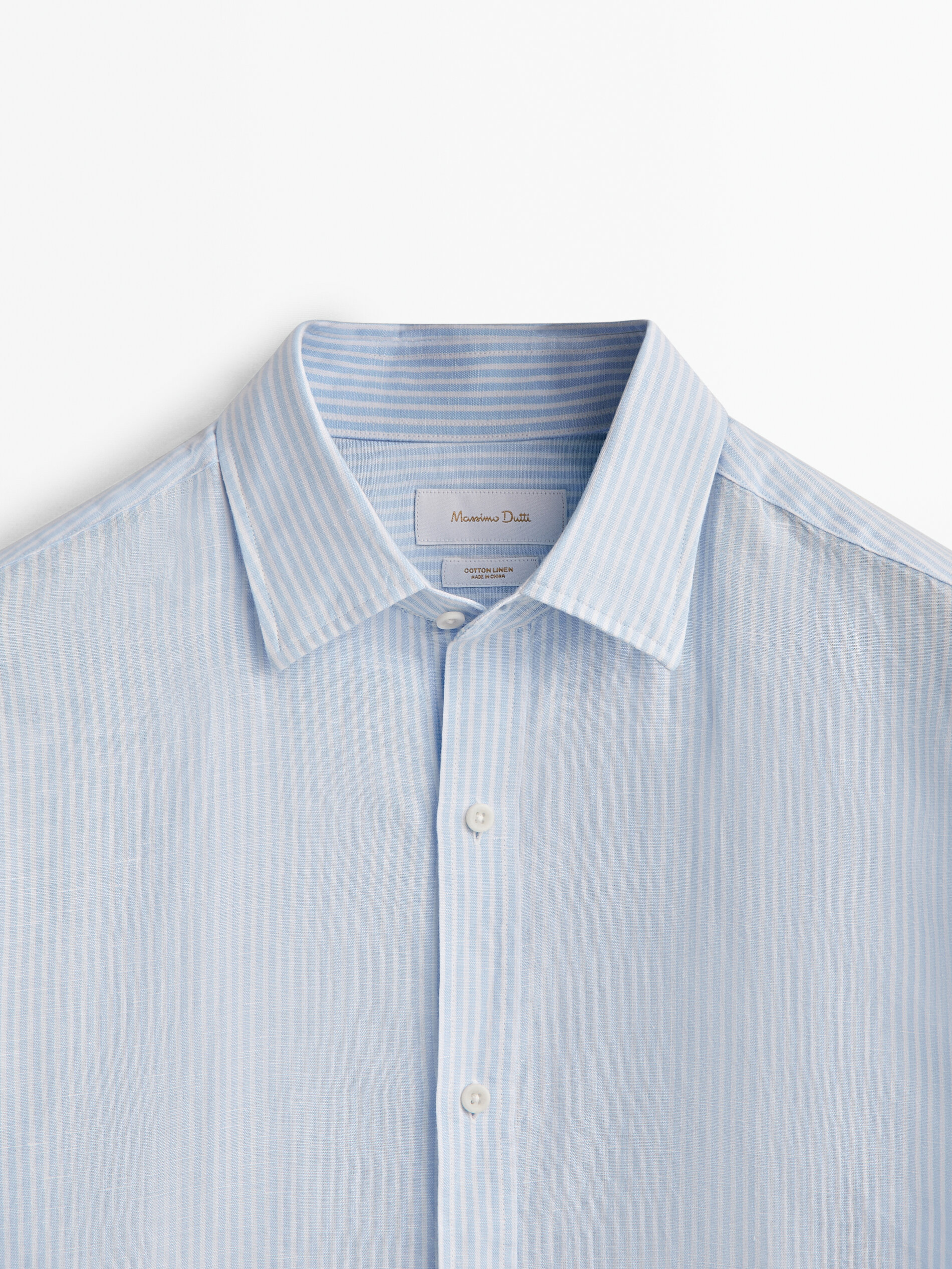 Camisa rayas con lino y algodón slim fit - Azul celeste