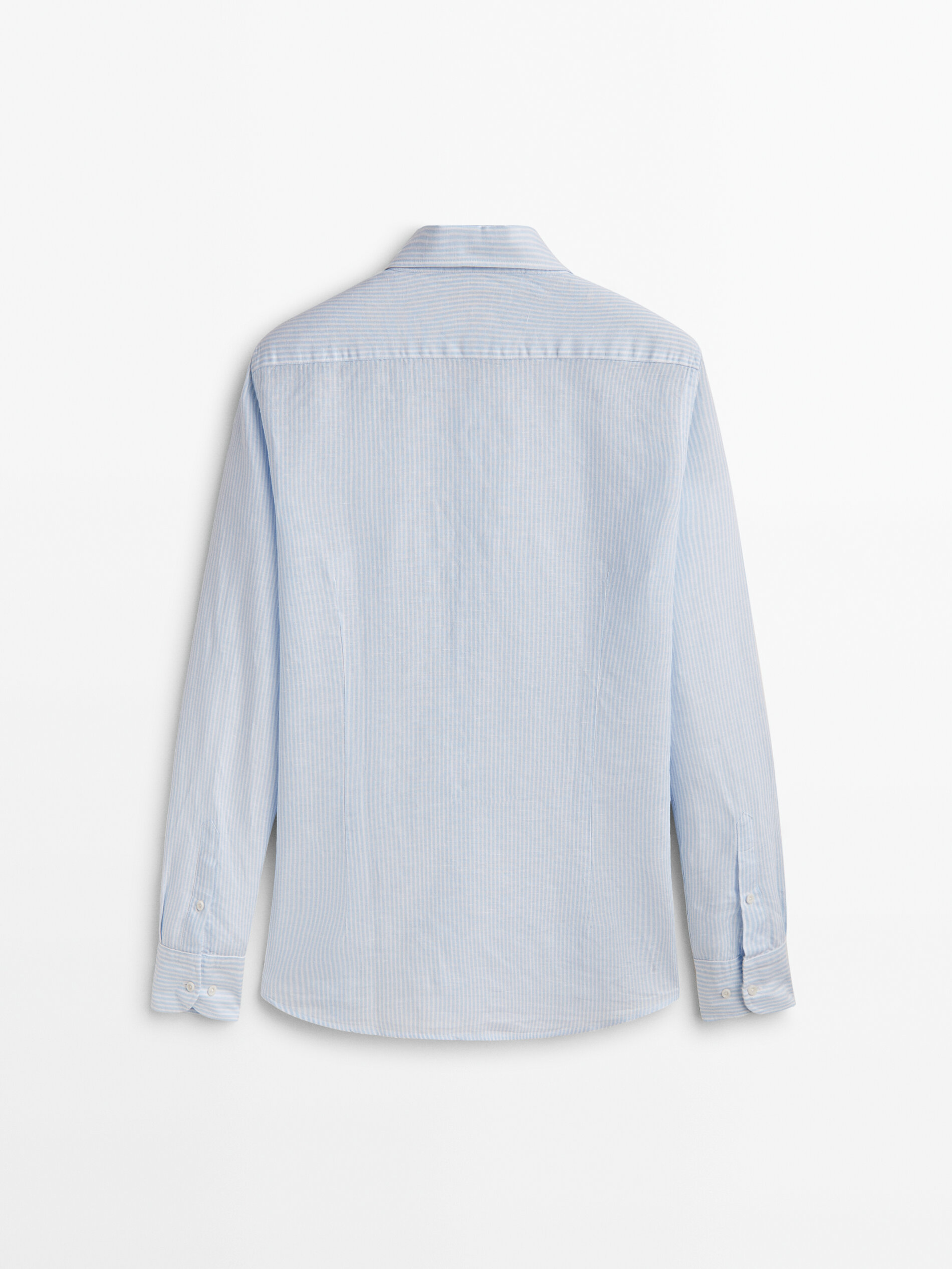 Camisa rayas con lino y algodón slim fit - Azul celeste