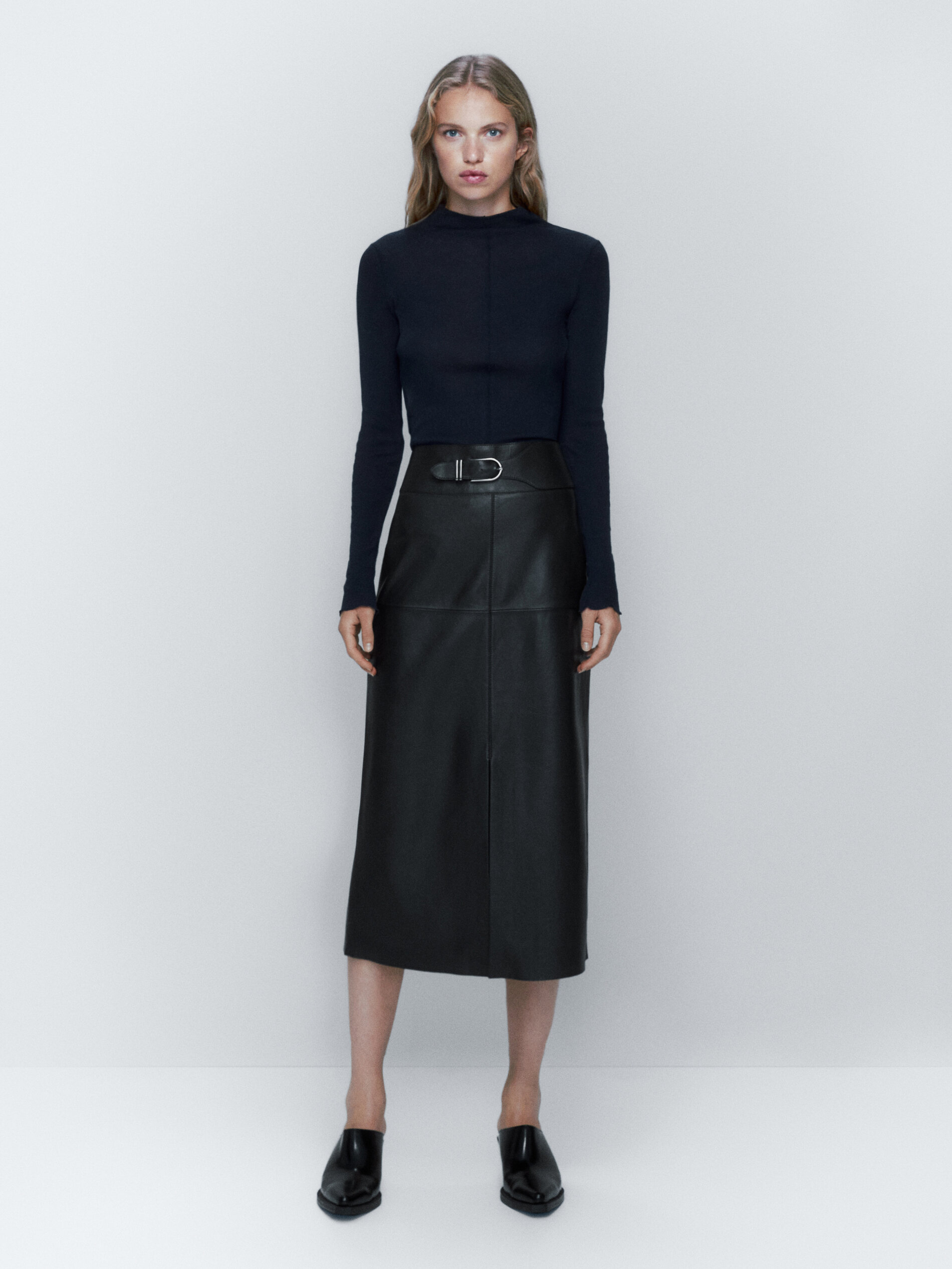 Falda piel napa hebilla - NEGRO