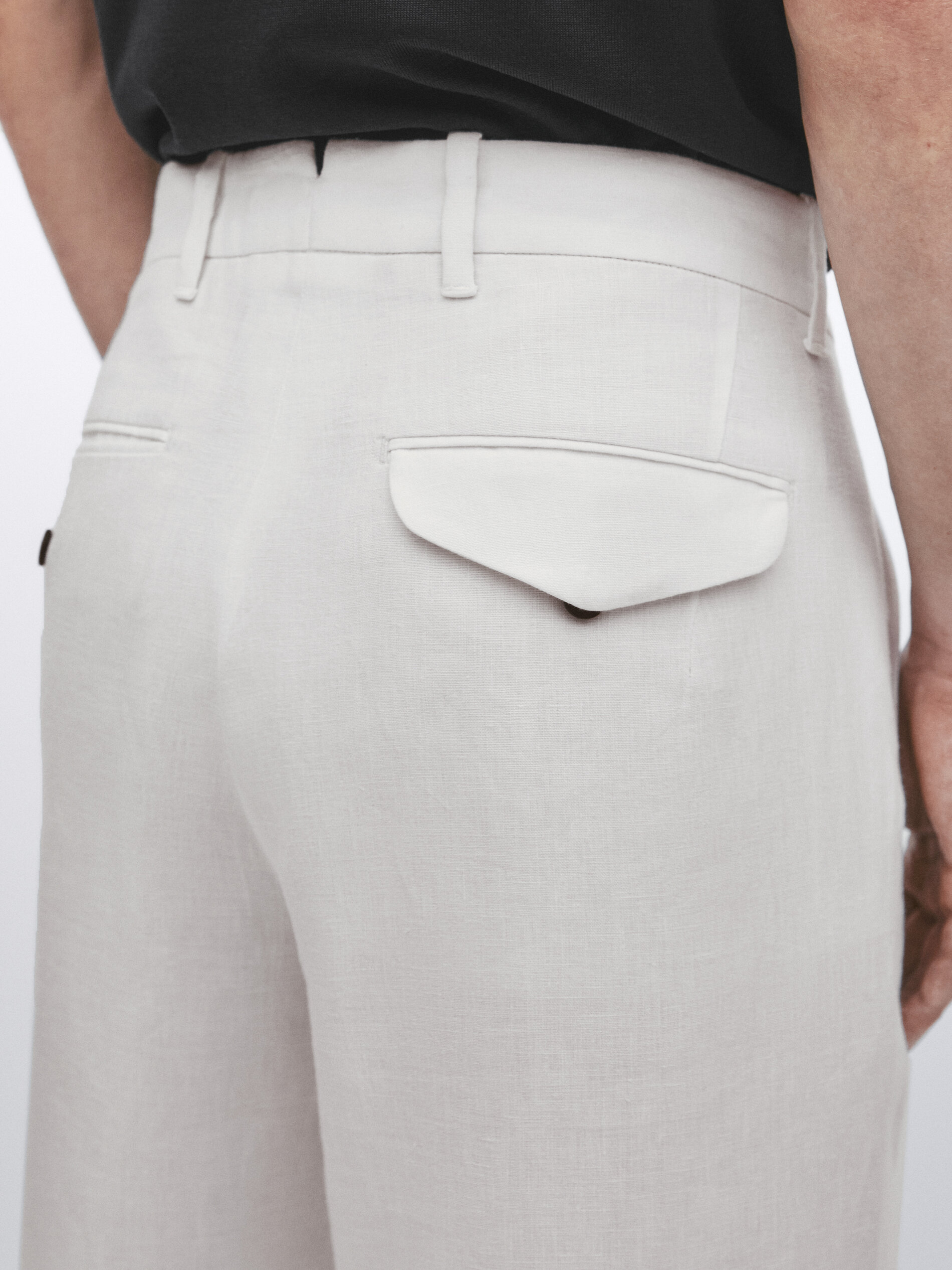 Pantalón 100% lino straight fit -Studio - BLANCO