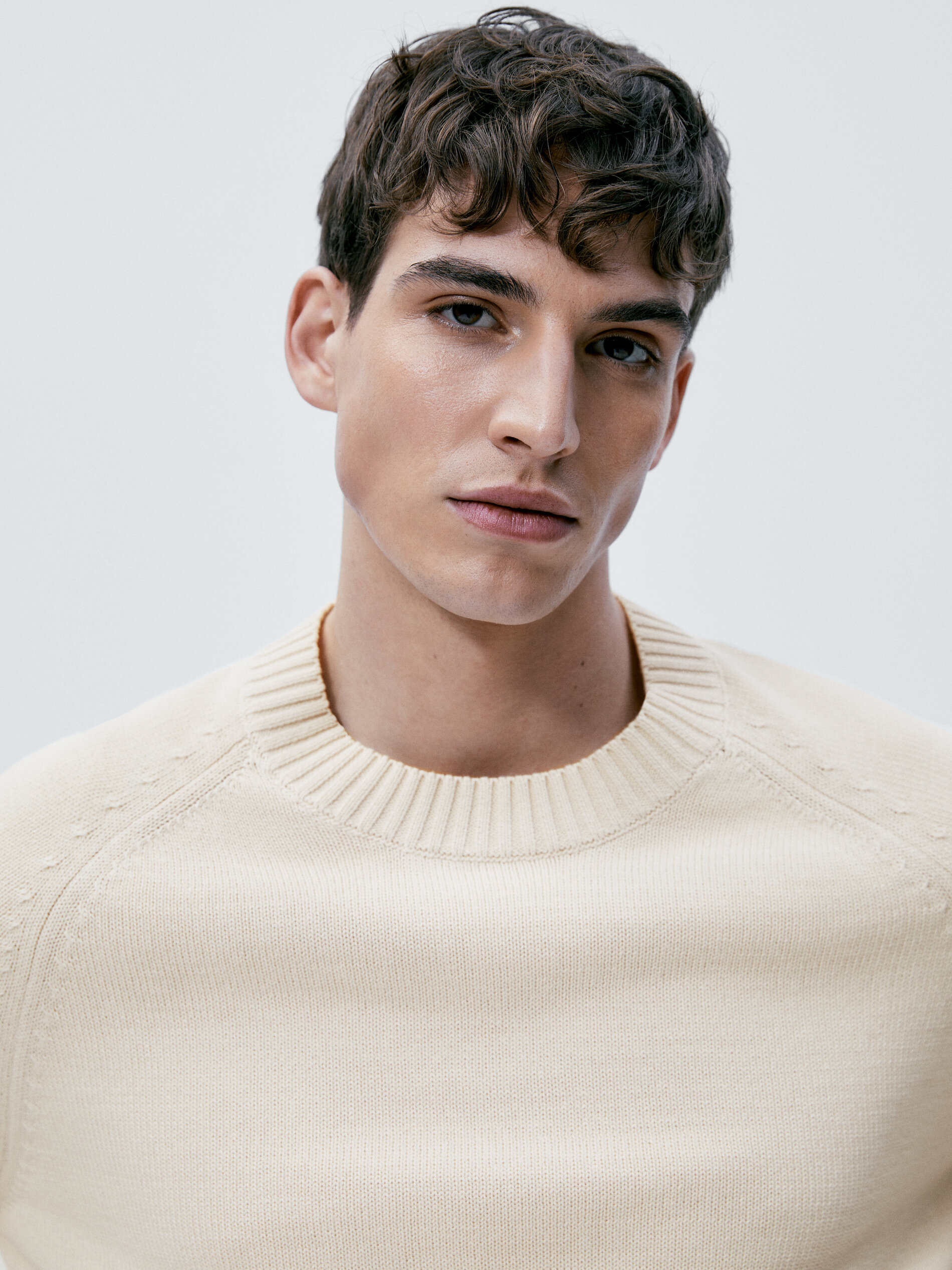 Jersey cuello redondo 100% algodón - Beige