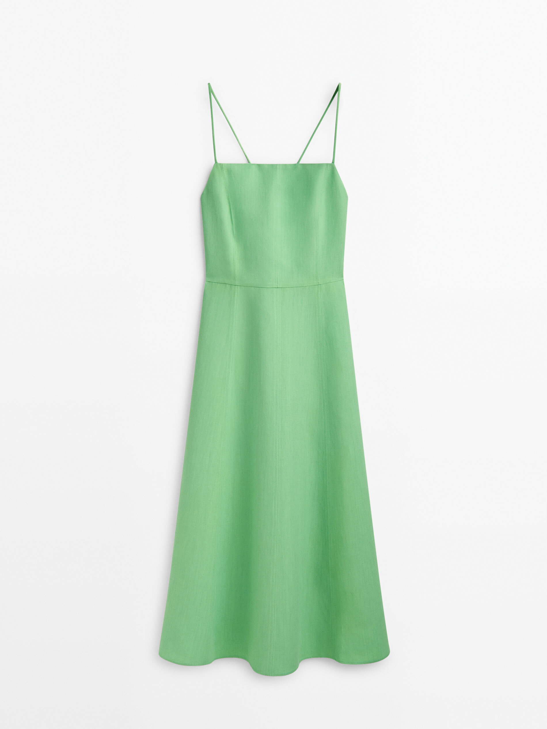 Vestido midi tirantes detalle costuras - VERDE