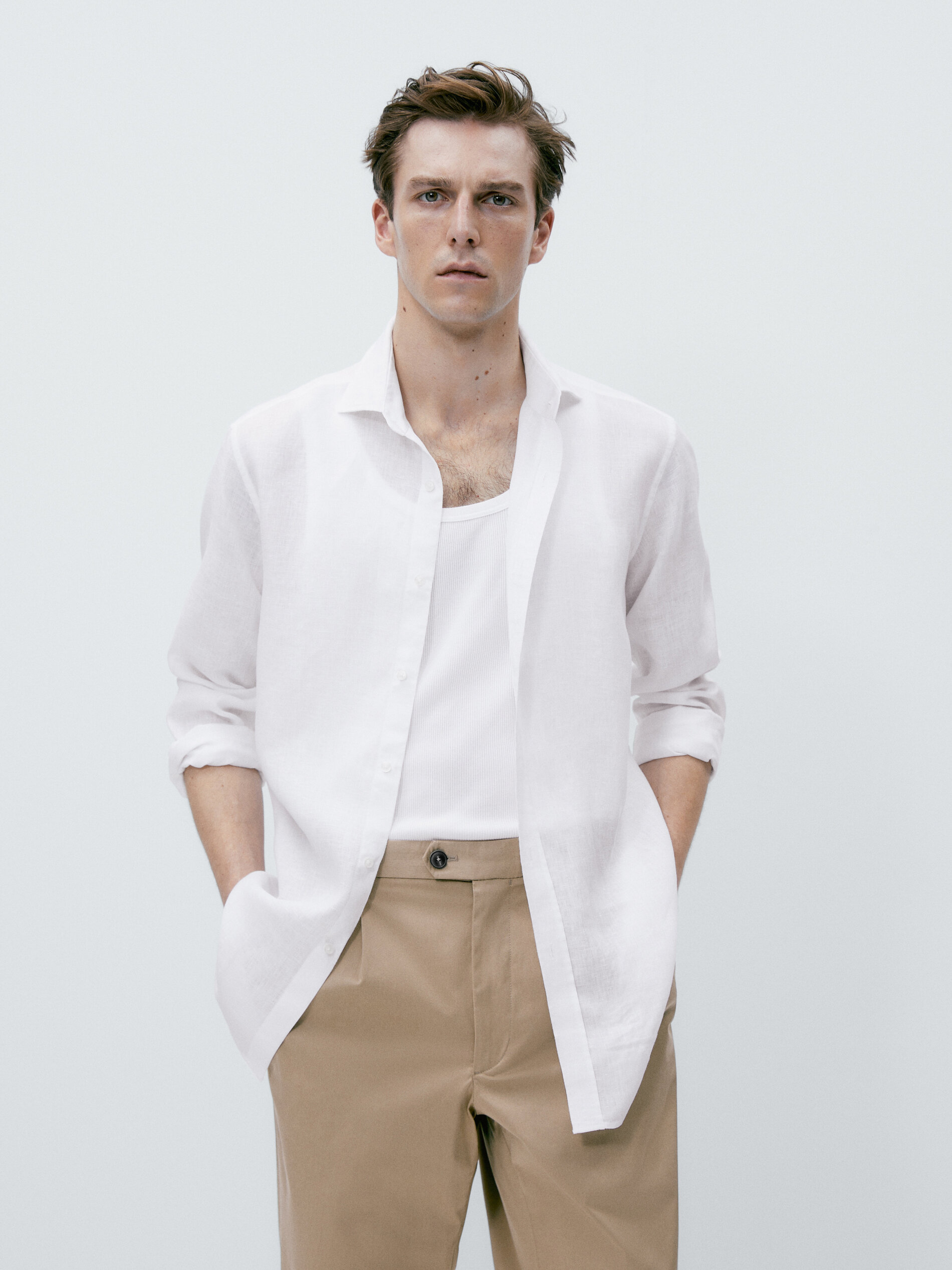 Camisa 100% lino tintado slim fit - BLANCO