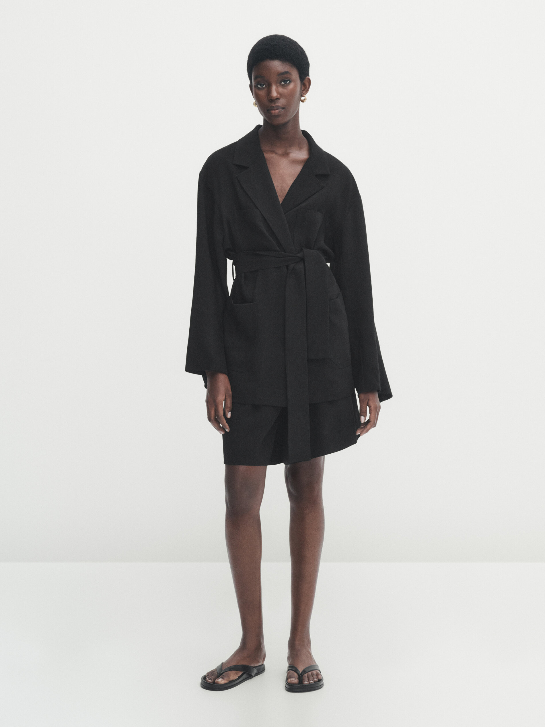 Americana fluida con lino lazada - NEGRO