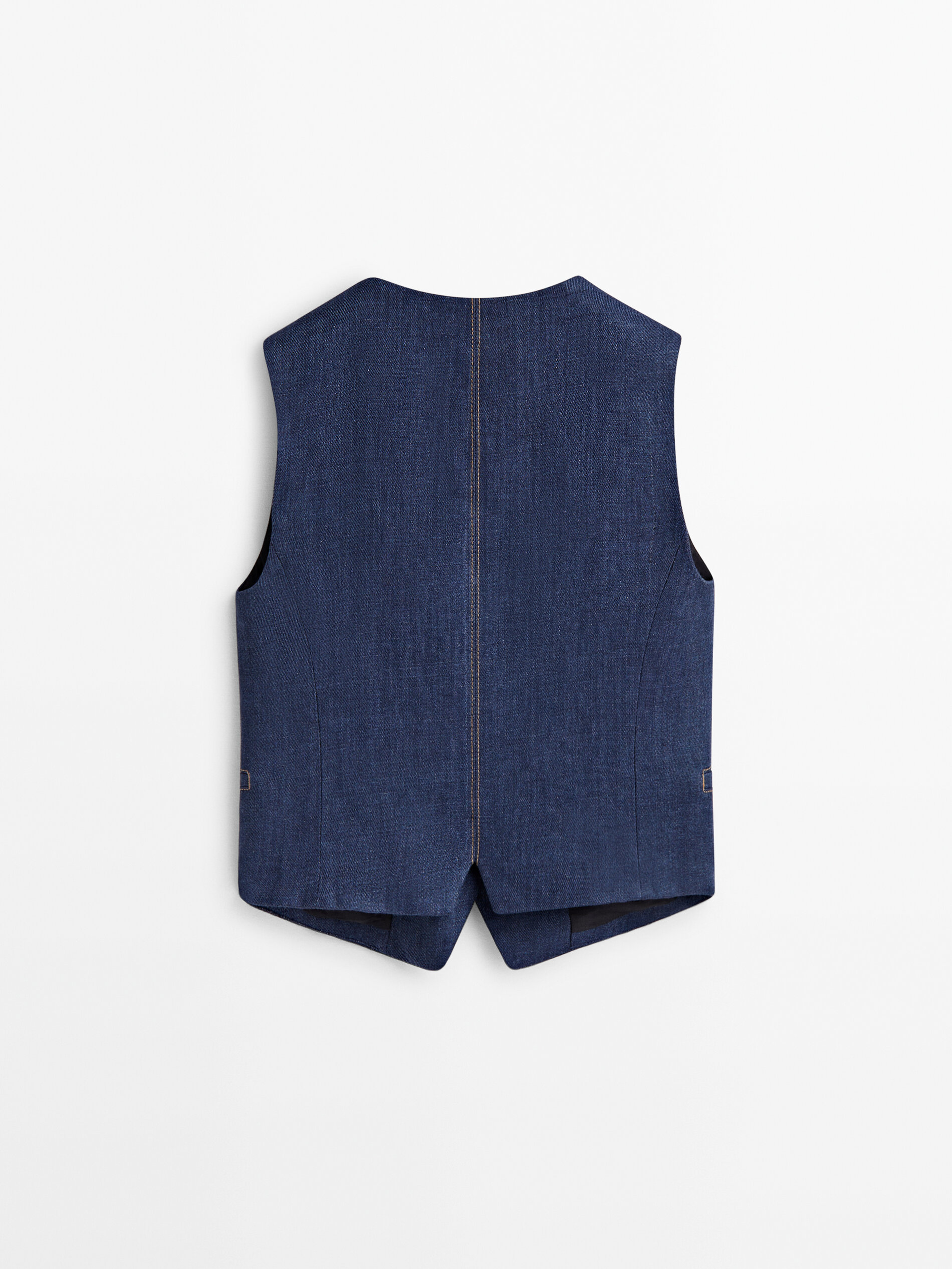 Chaleco corto traje lino pespuntes - AZUL MARINO