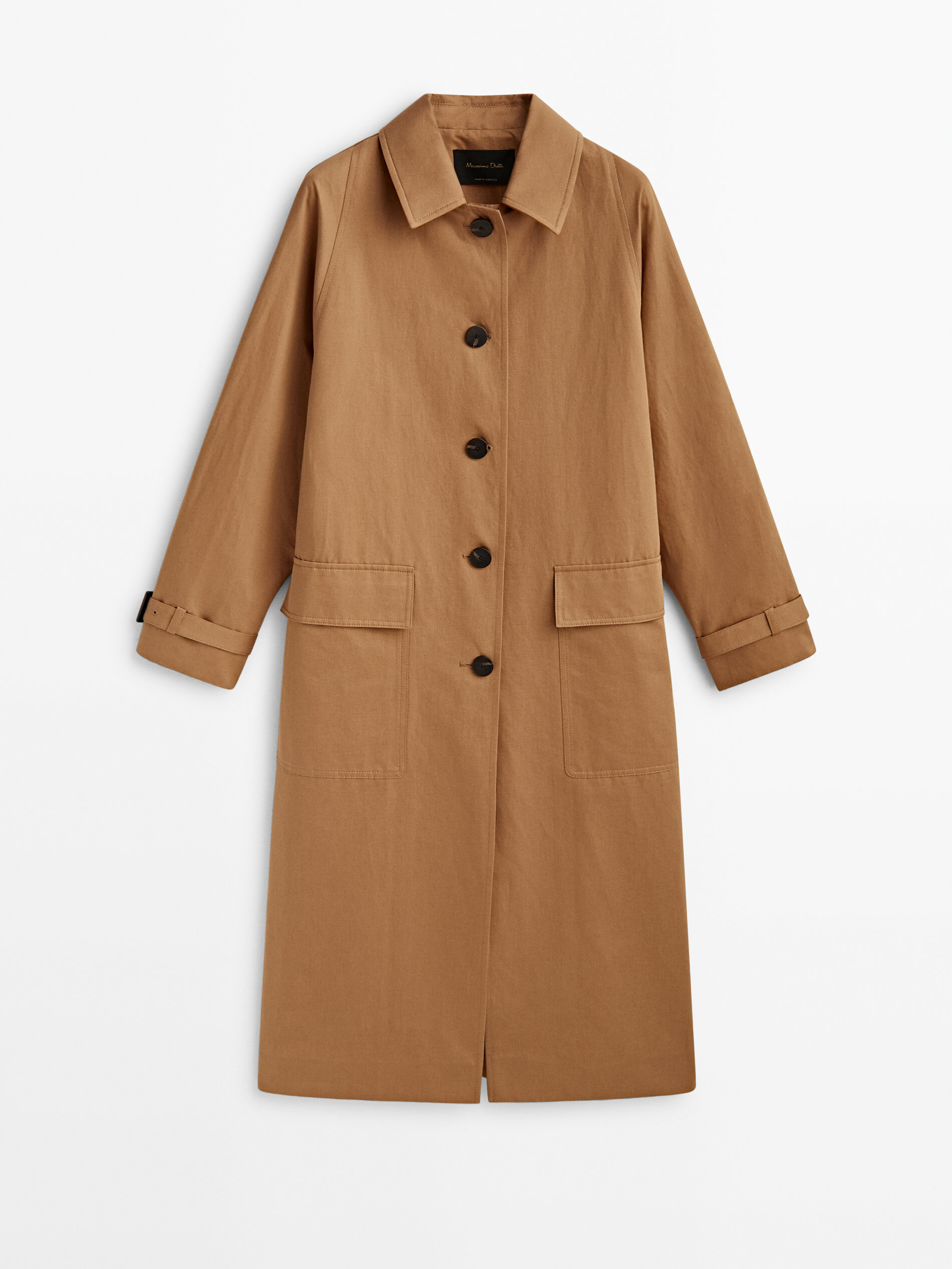 Chaqueta trench mezcla algodón lino - Tabaco