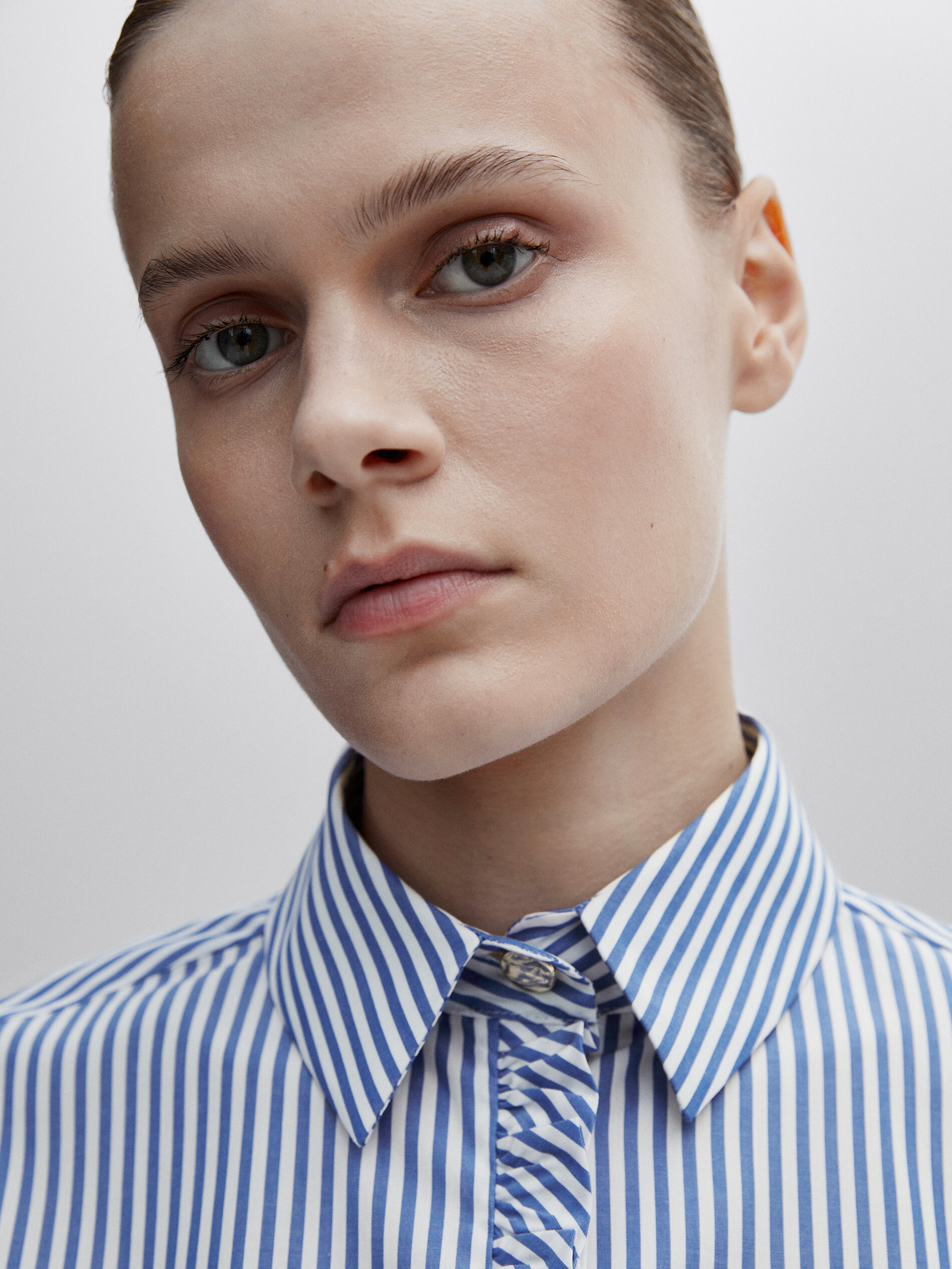 Camisa rayas popelín detalle volante -Studio - AZUL MARINO