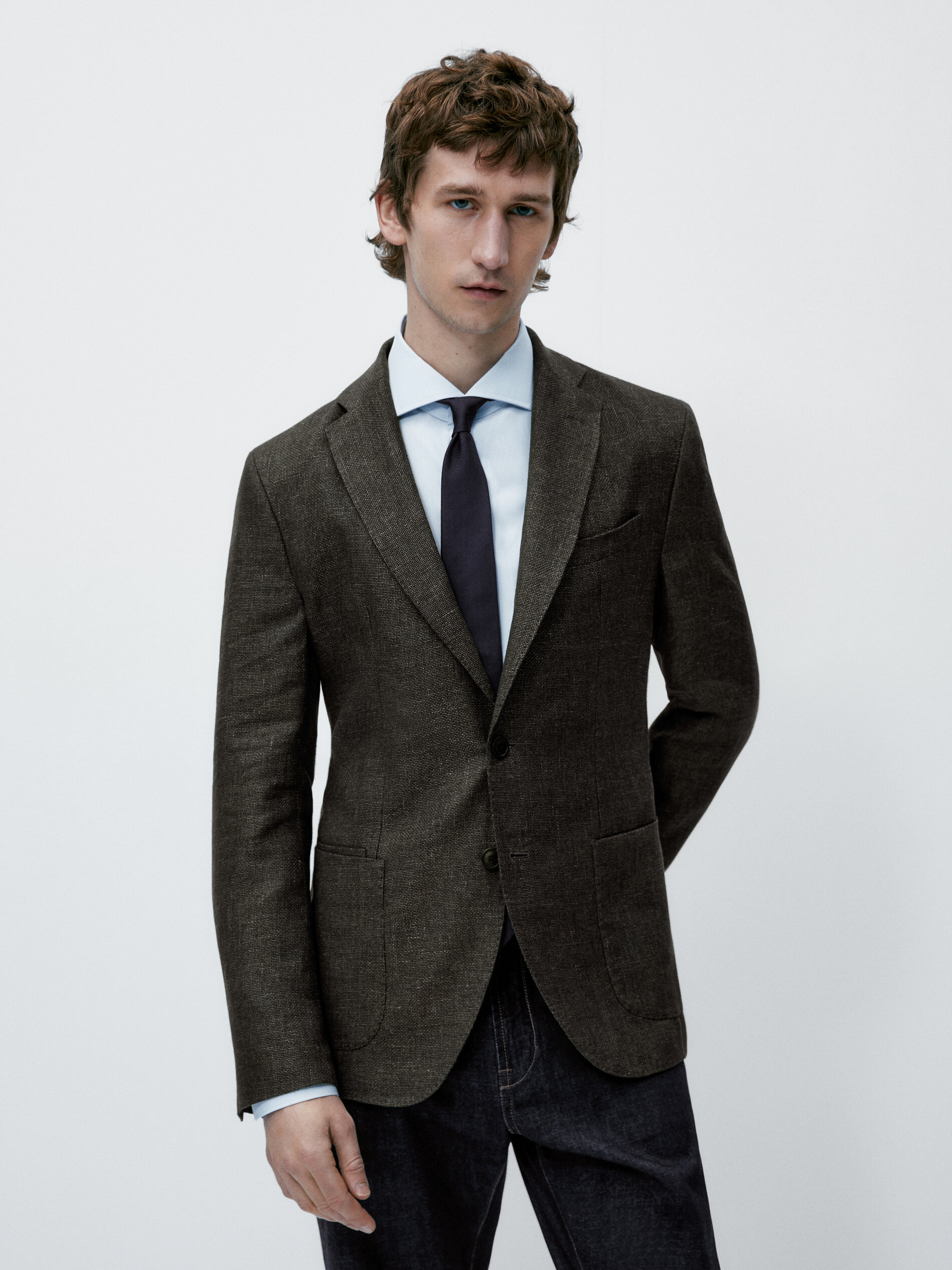 Americana estructura mezcla lana lino - VERDE