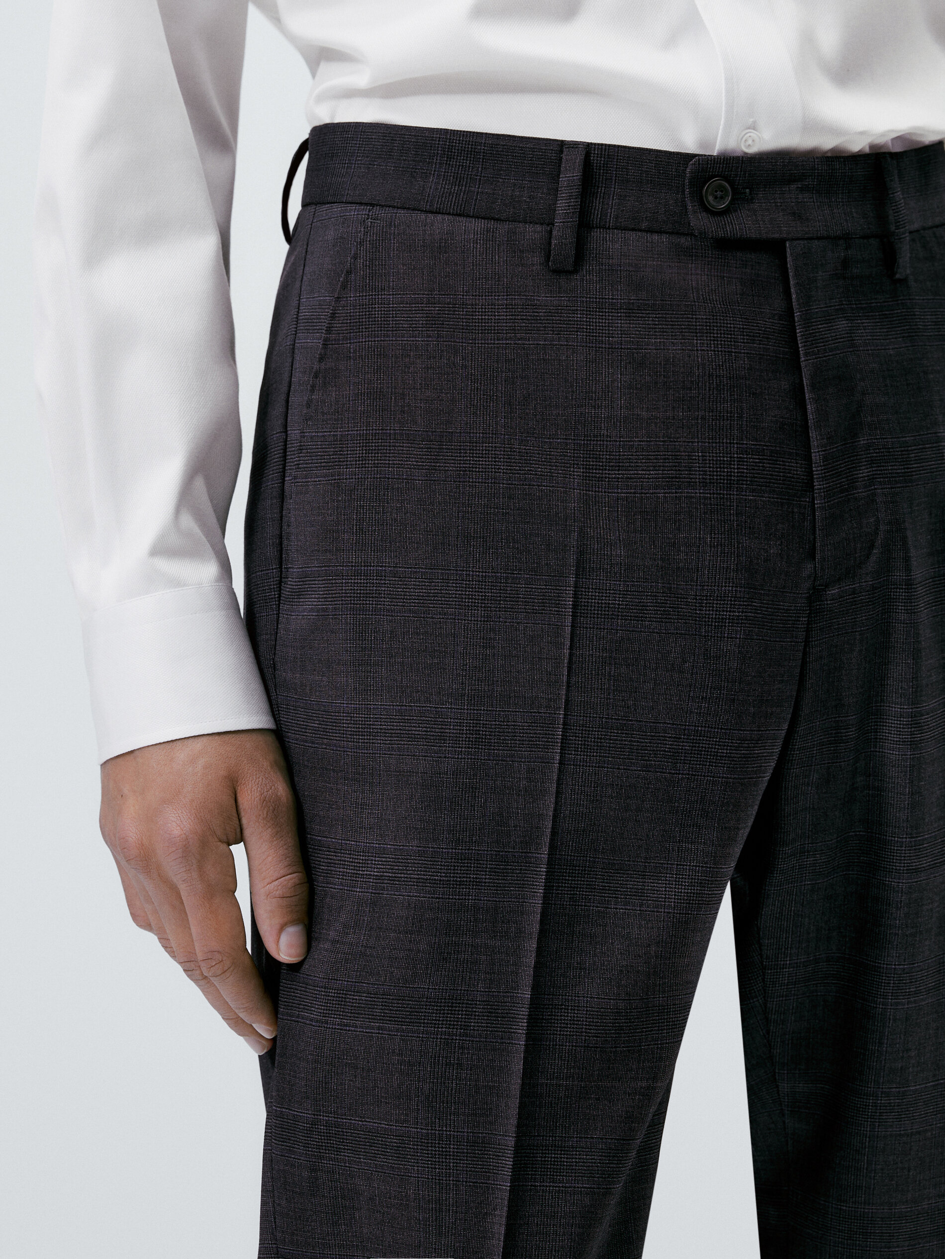 Pantalón traje lana super 120's cuadros - GRIS