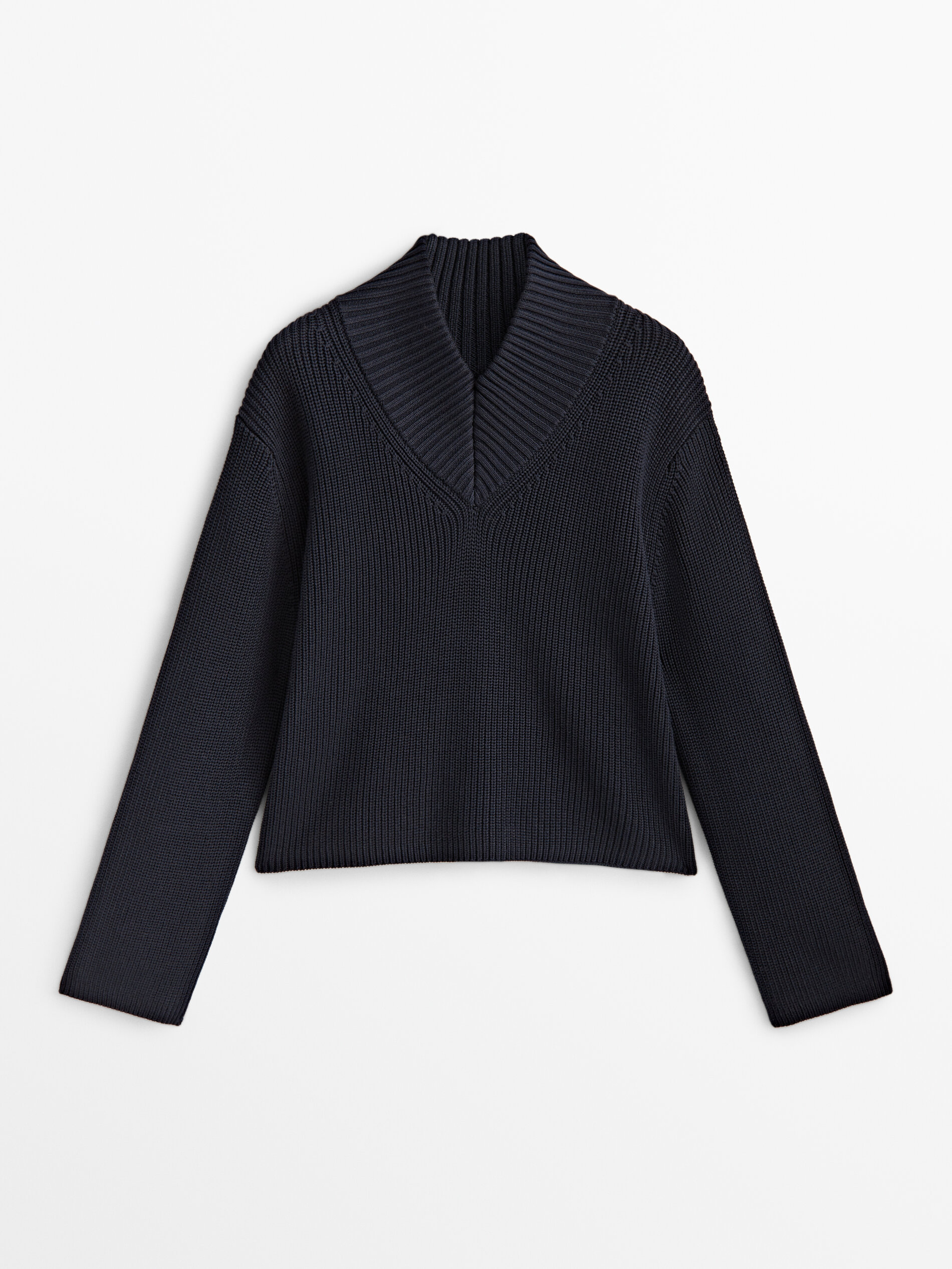 Jersey algodón cuello pico - AZUL MARINO