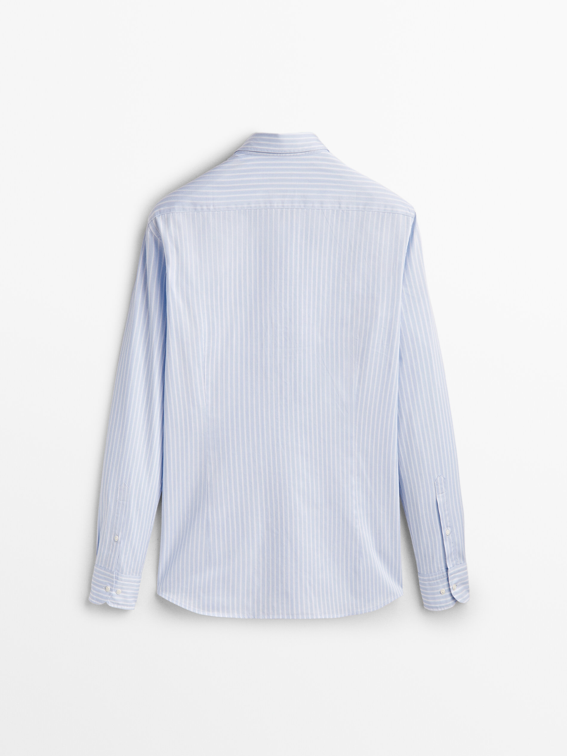 Camisa rayas algodón slim fit - CELESTE