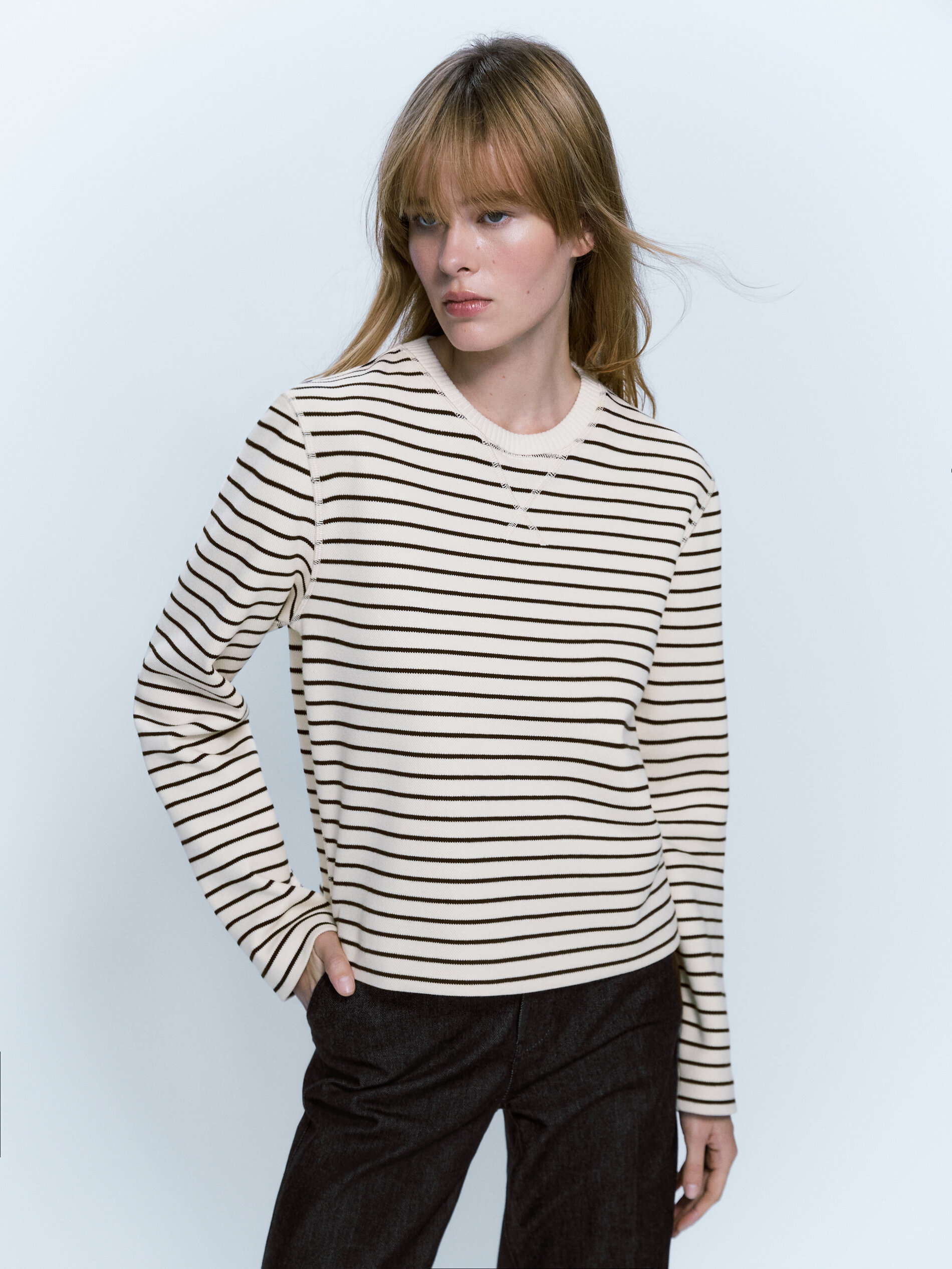 Sudadera rayas mezcla algodón - CRUDO