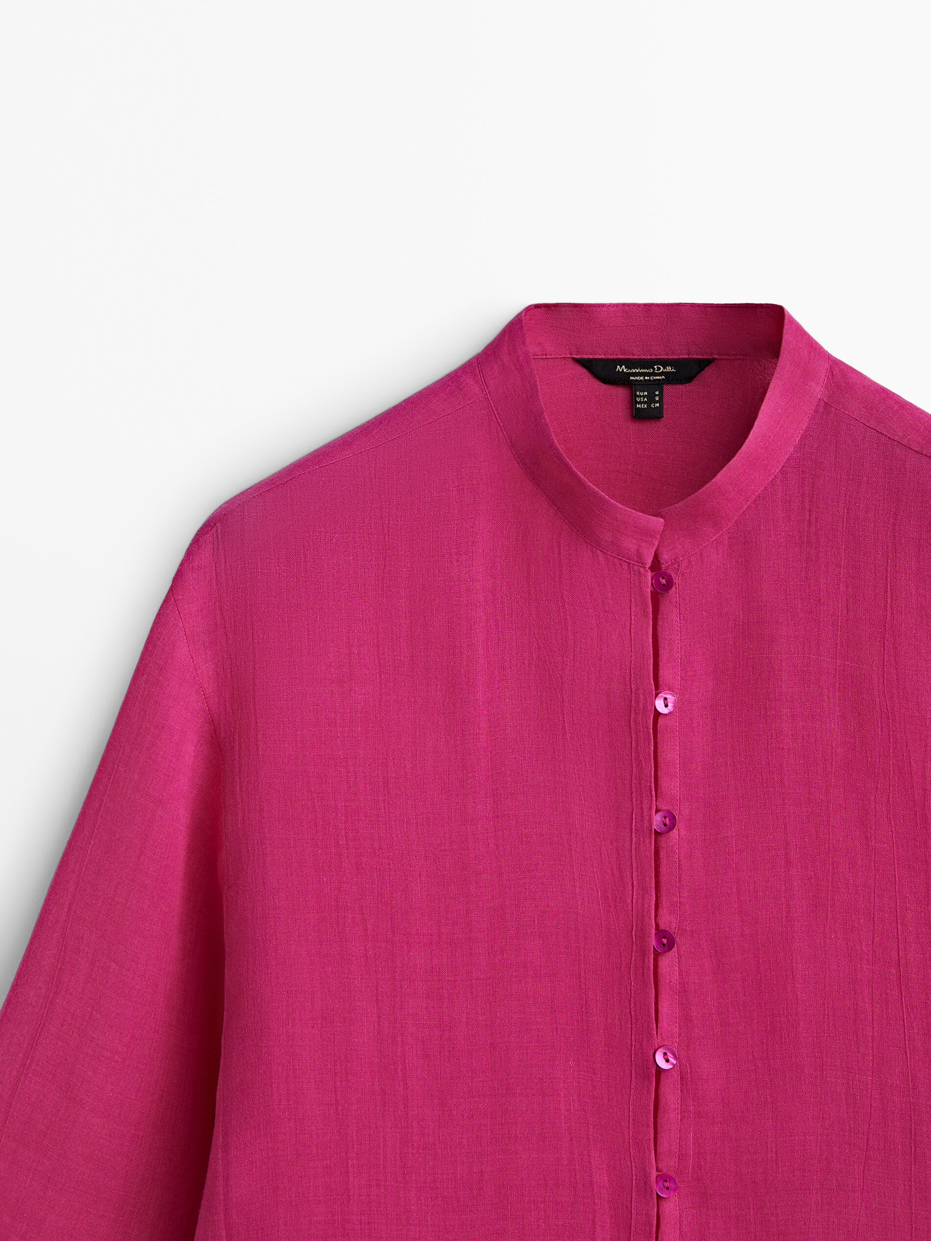 Camisa 100% ramio cuello mao - FUCSIA