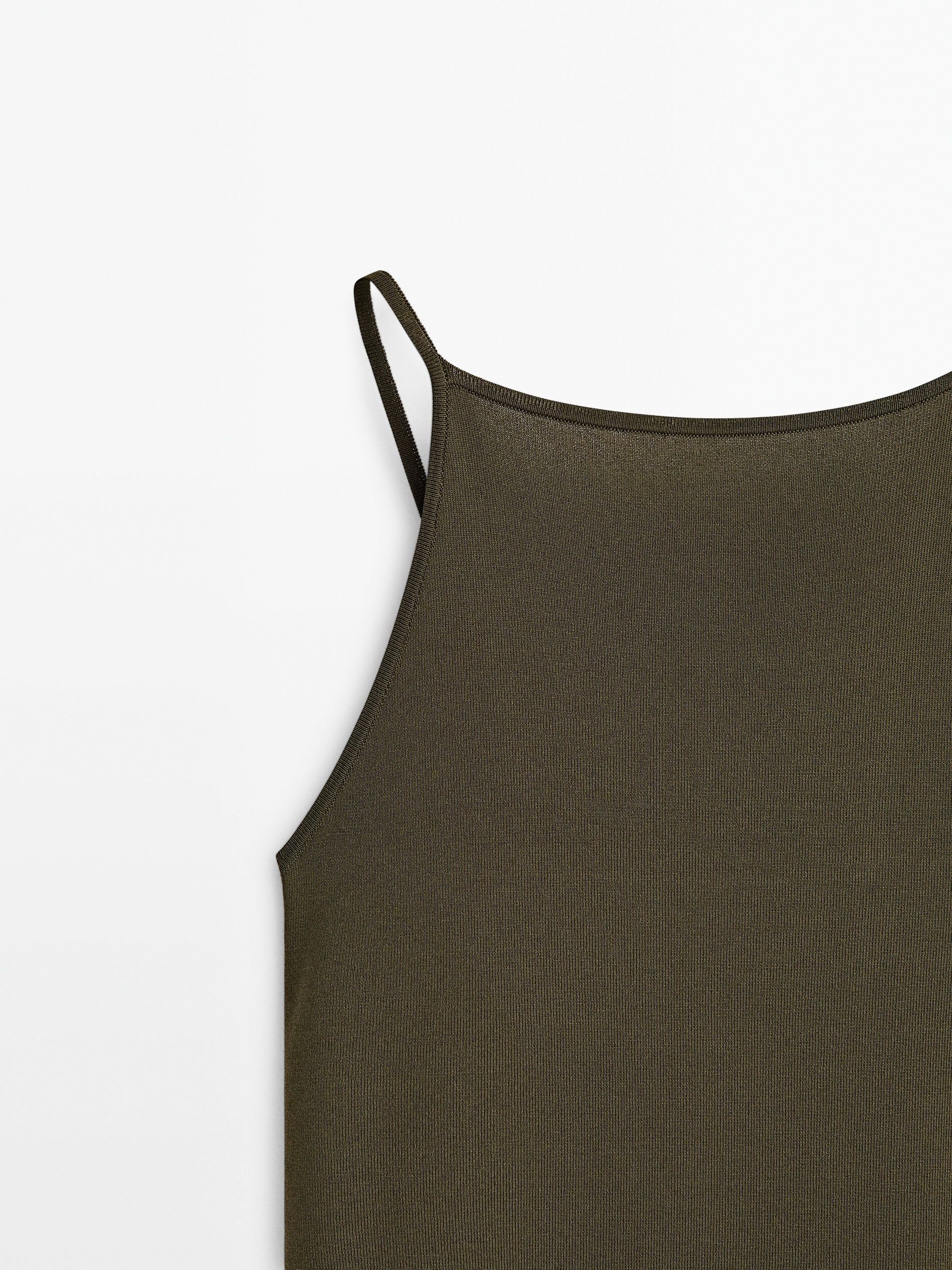 Vestido punto tirantes escote cuadrado - KAKI OSCURO