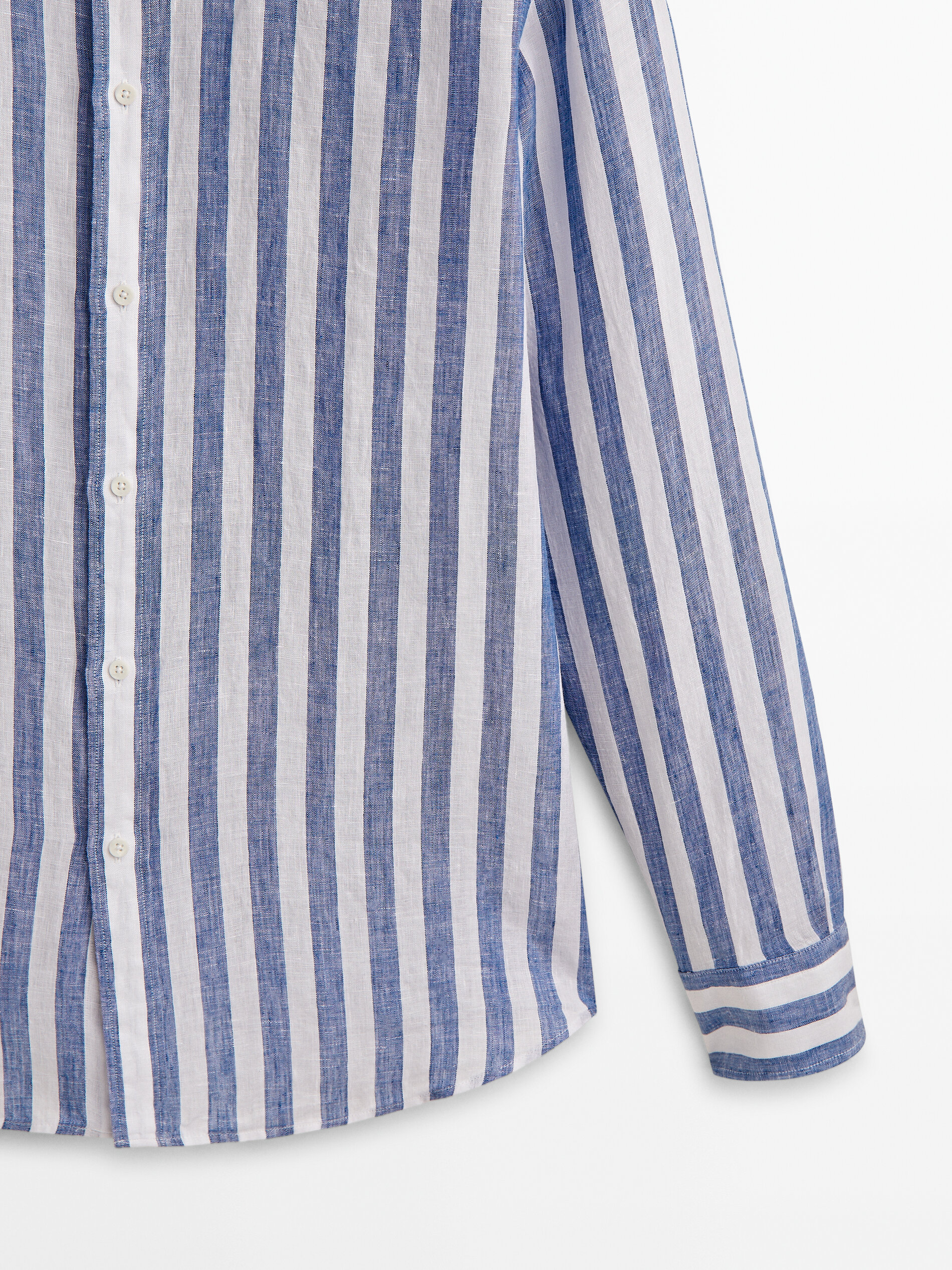 Camisa rayas anchas 100% lino slim fit - AZUL MARINO