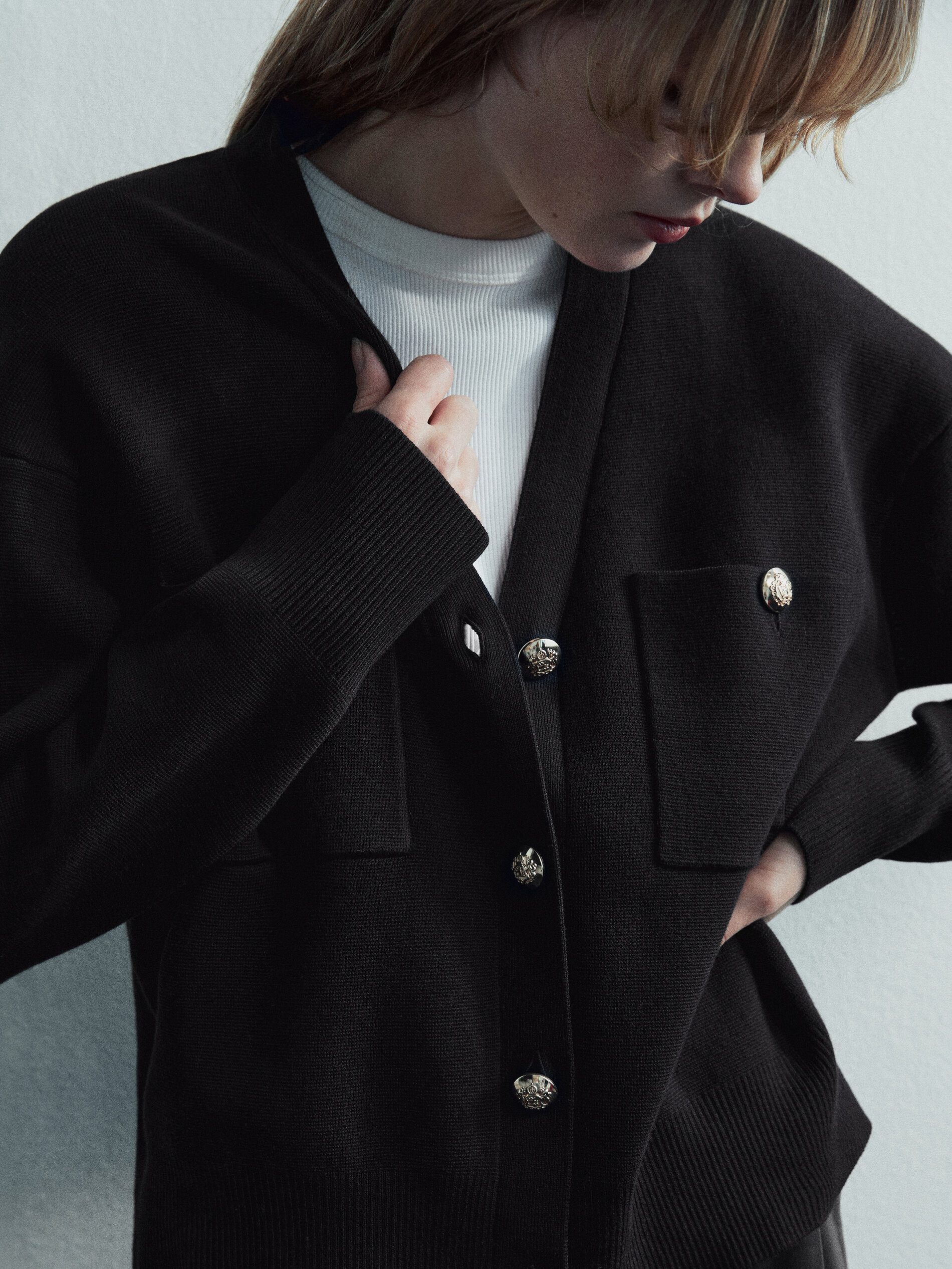 Cárdigan de punto con botones y bolsillos - MARINO OSCURO