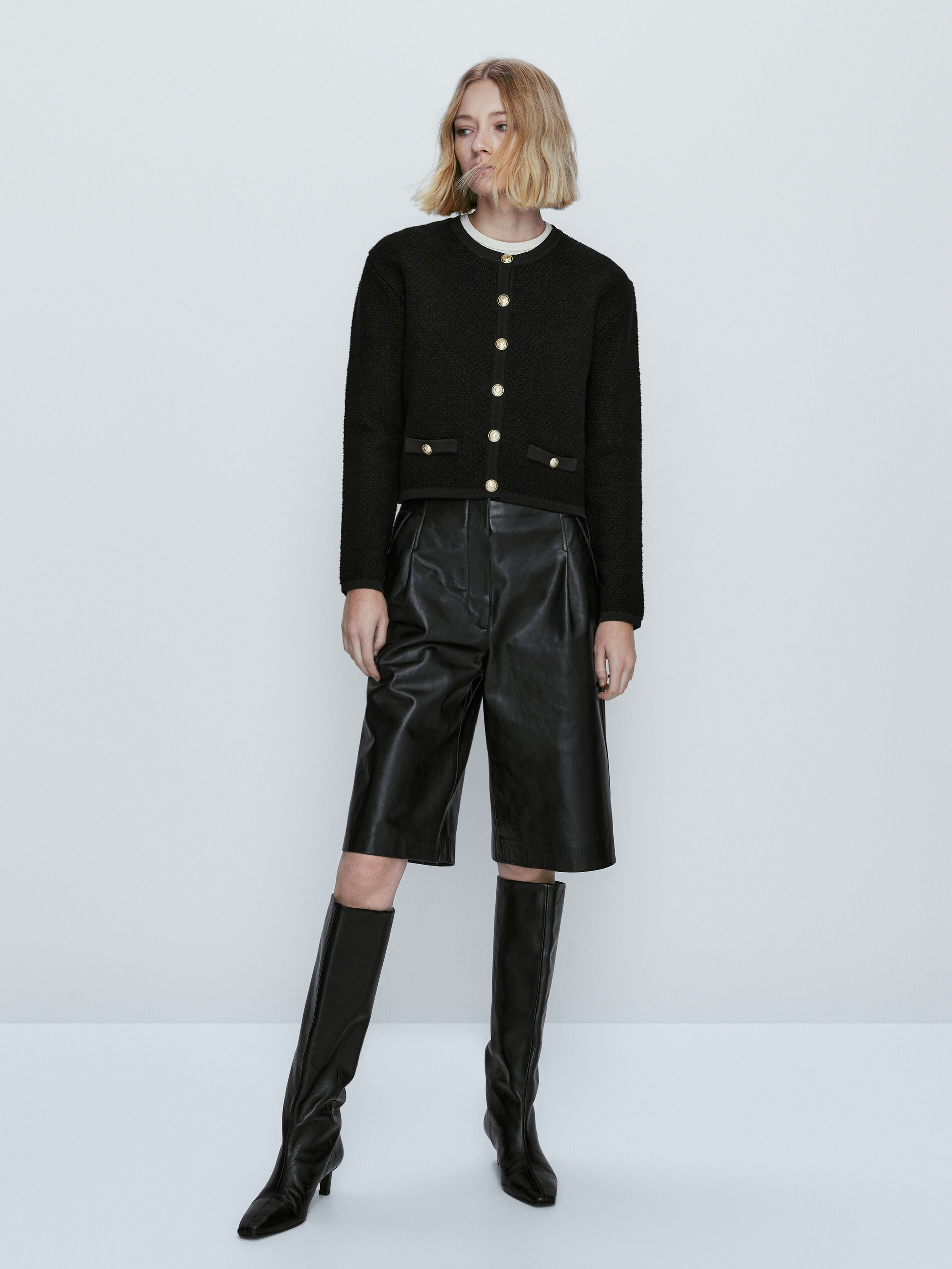 Cárdigan punto bouclé bolsillos - NEGRO