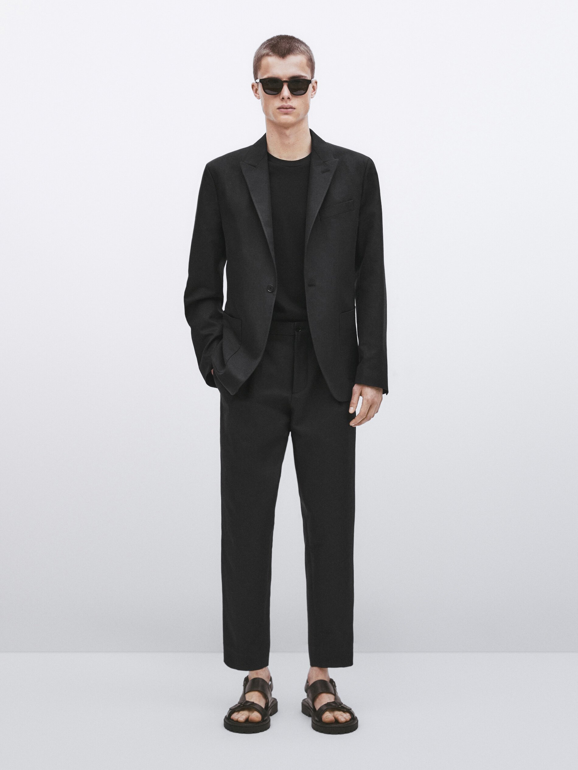 Pantalón traje con algodón y lino -Studio - CARBÓN