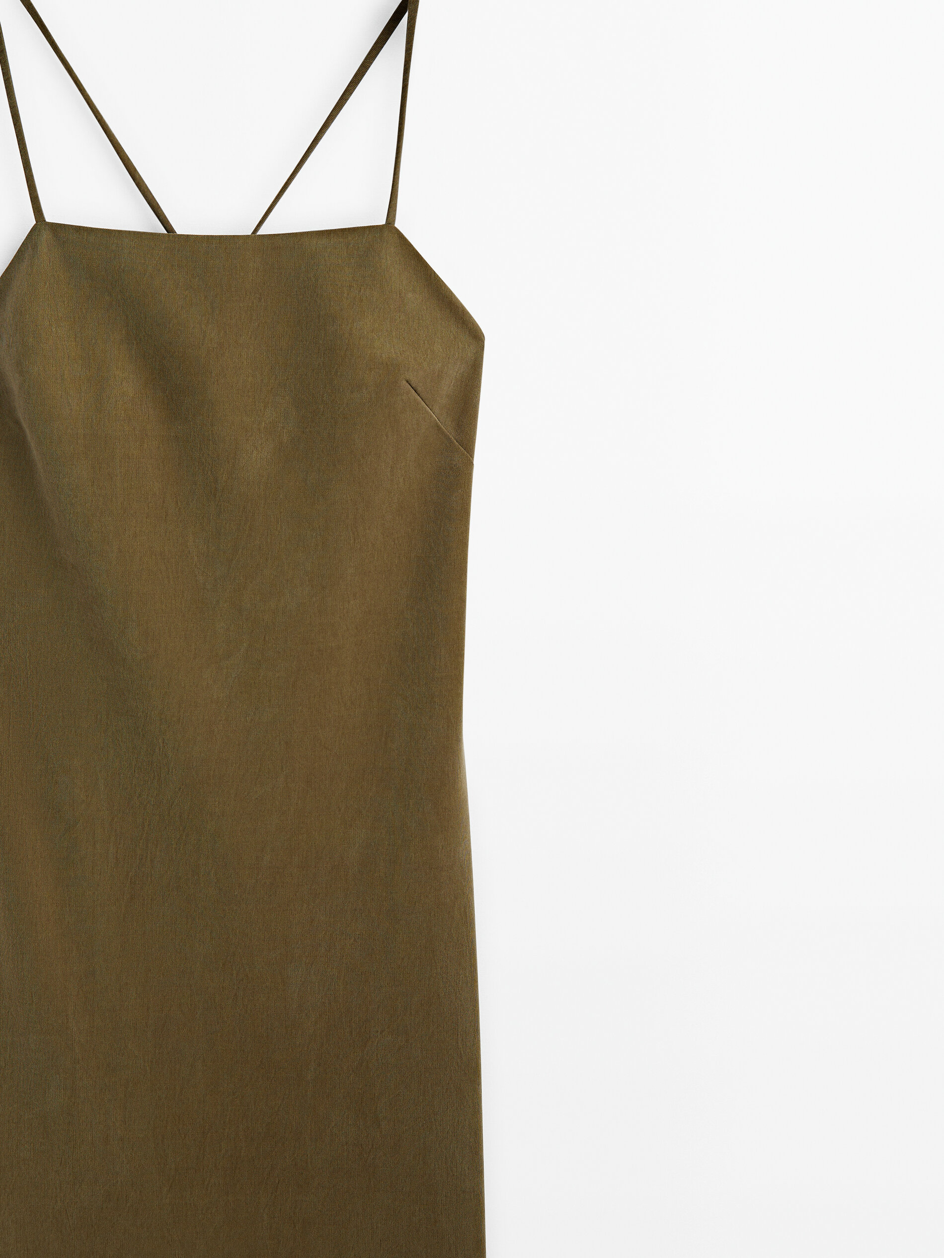 Vestido midi tirantes cupro abertura espalda - KAKI