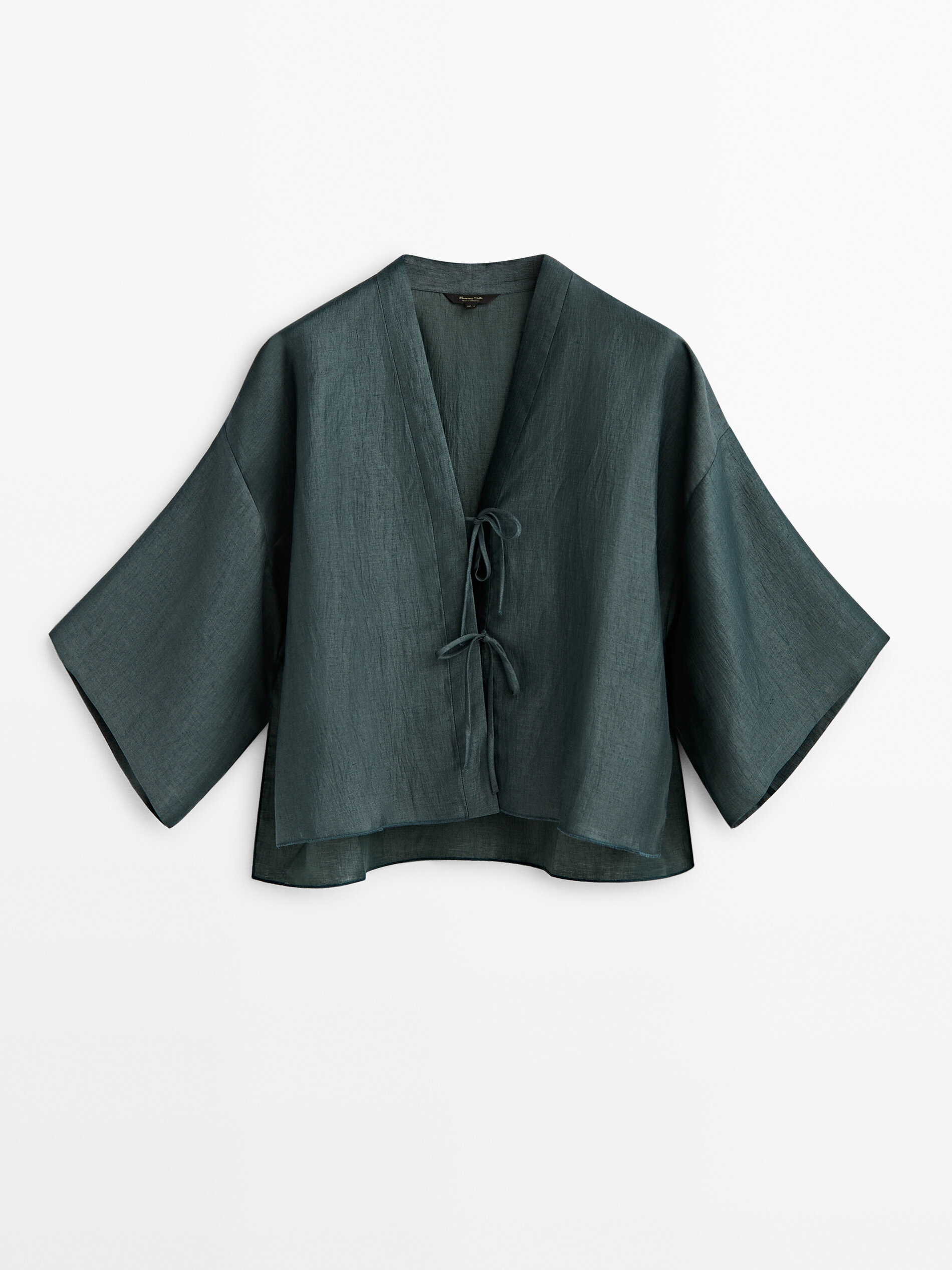 Kimono corto mezcla lino lazos - VERDE