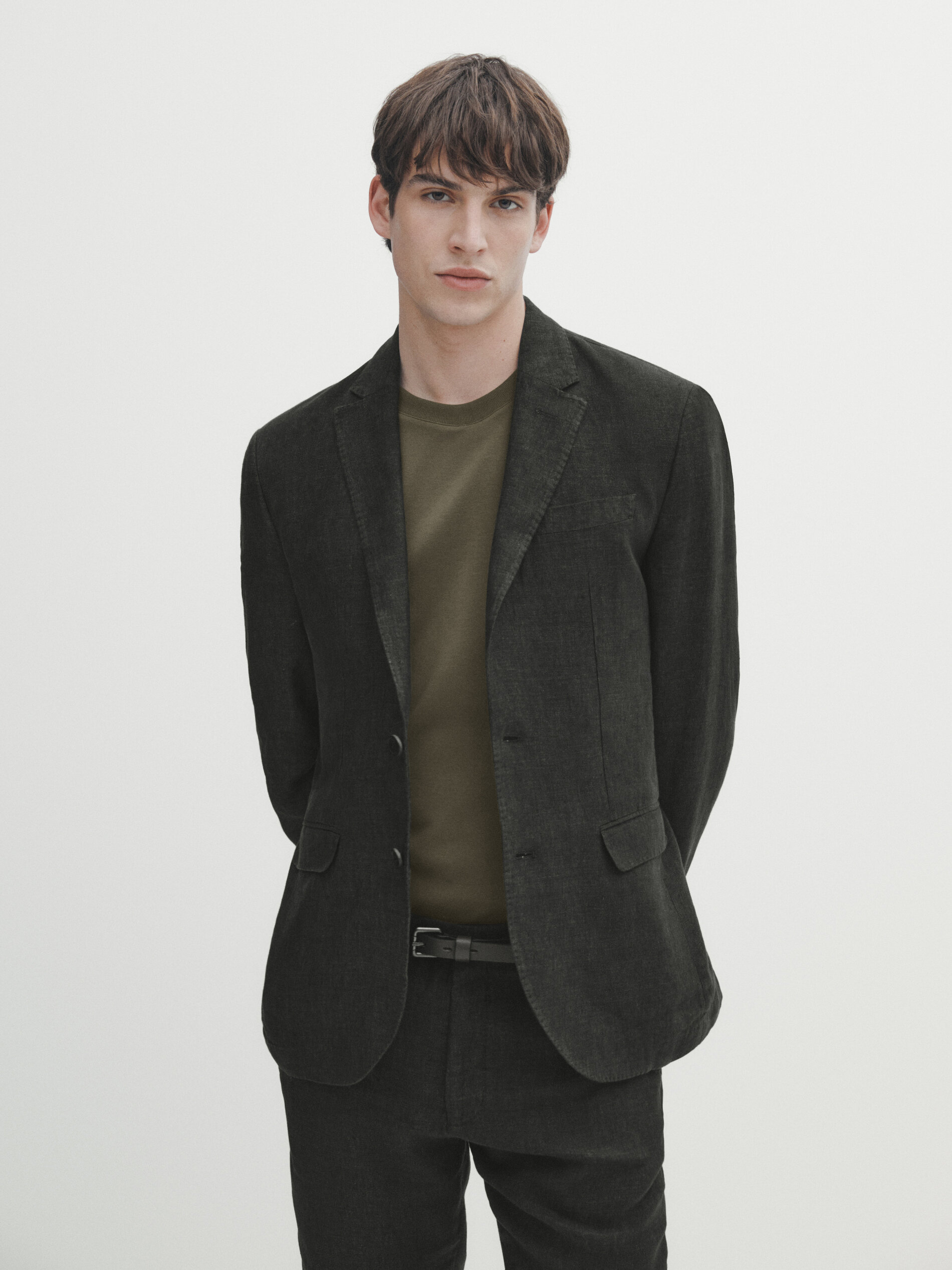 Americana traje lino delavé - KAKI