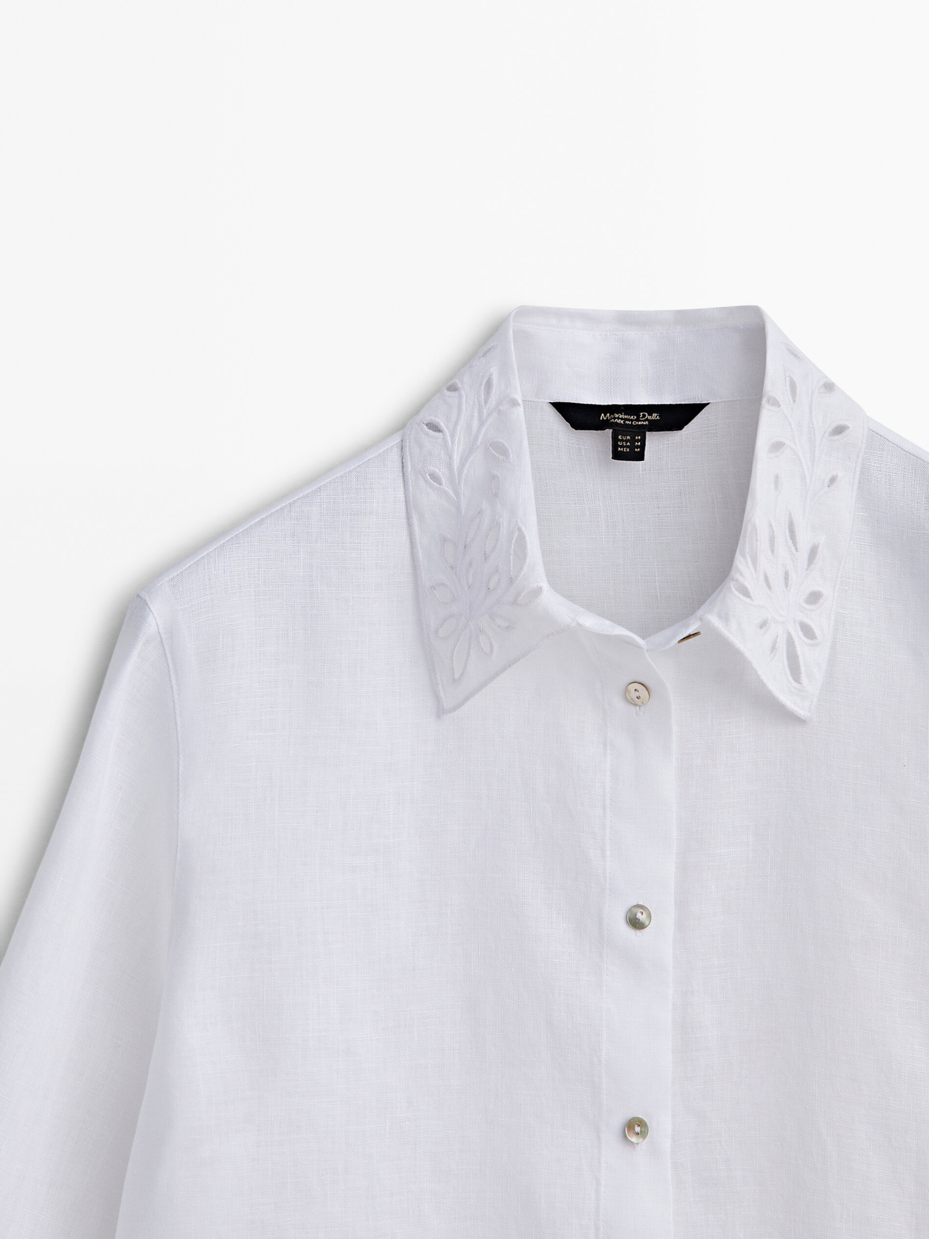 Camisa lino bordados perforados - BLANCO