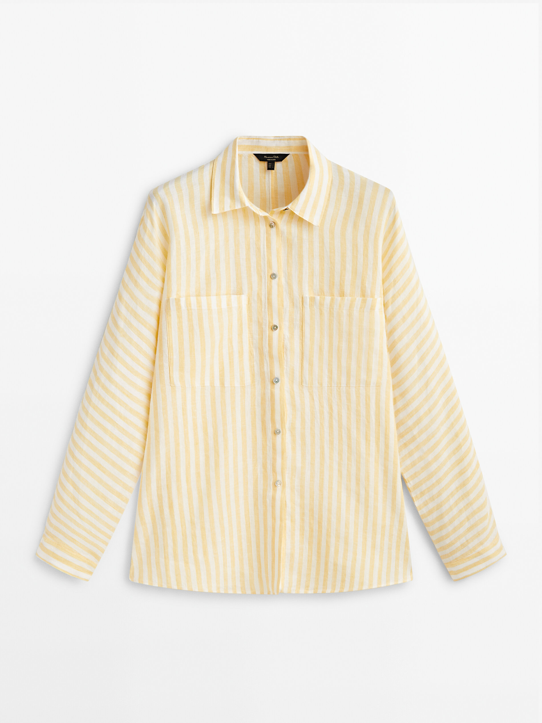 Camisa rayas 100% lino bolsillos - AMARILLO
