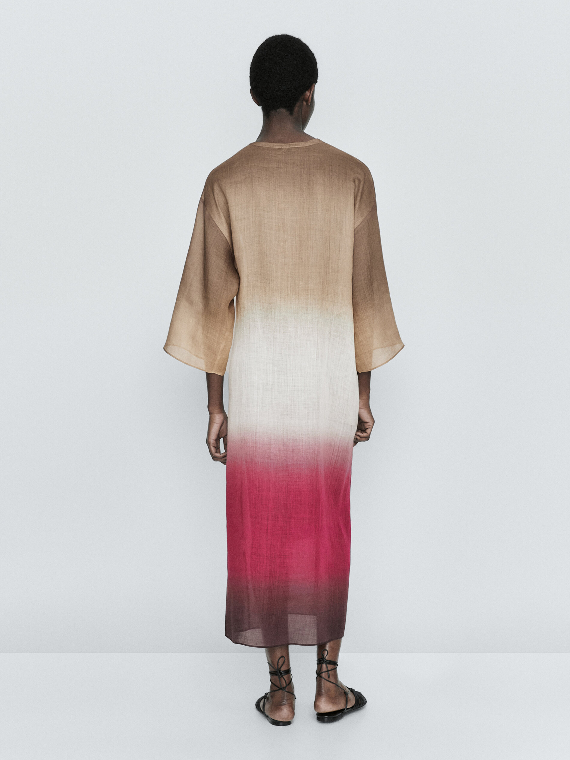 Vestido túnica nudo ramio tie dye - FUCSIA